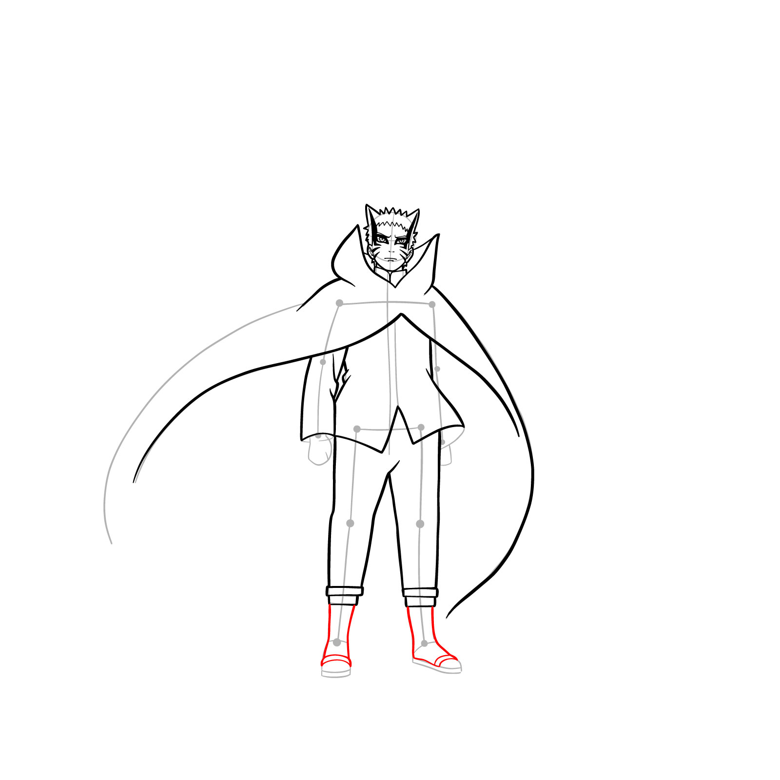 Close-up sketch of the Naruto Baryon Mode's lower legs and upper feet - step 20