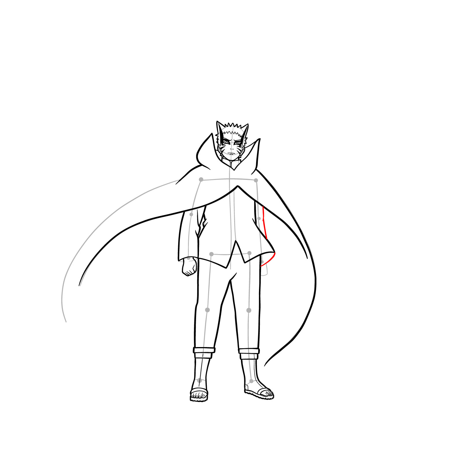 Naruto in Baryon Mode with an outlined left sleeve and the bottom left portion of his jacket - step 25