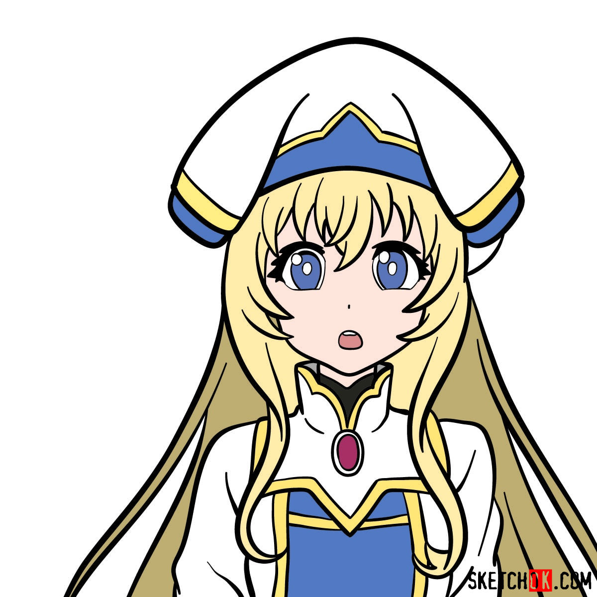 Drawing the Blond Priestess from Goblin Slayer anime in 14 steps - step 13