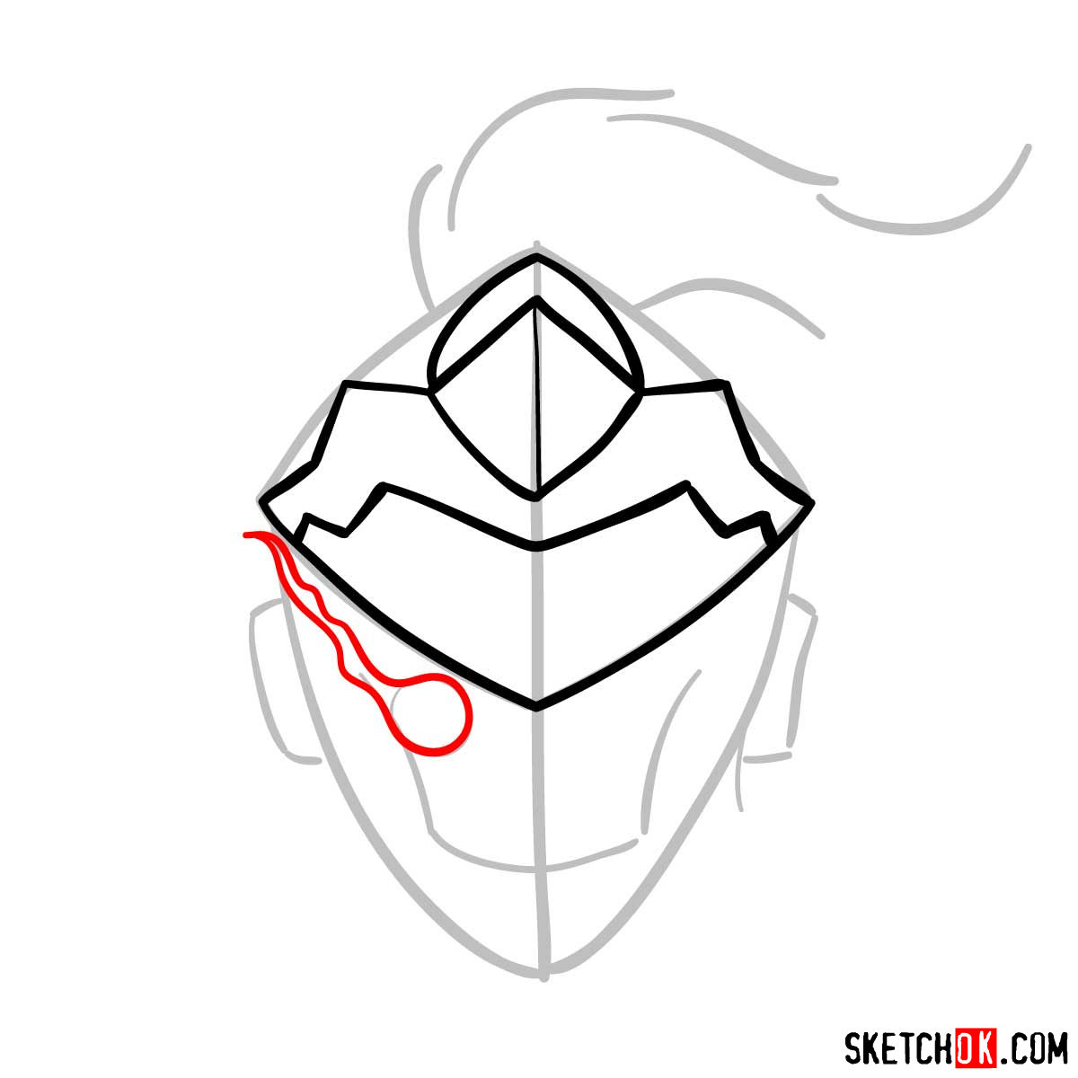 How to draw the mask of Goblin Slayer - step 05