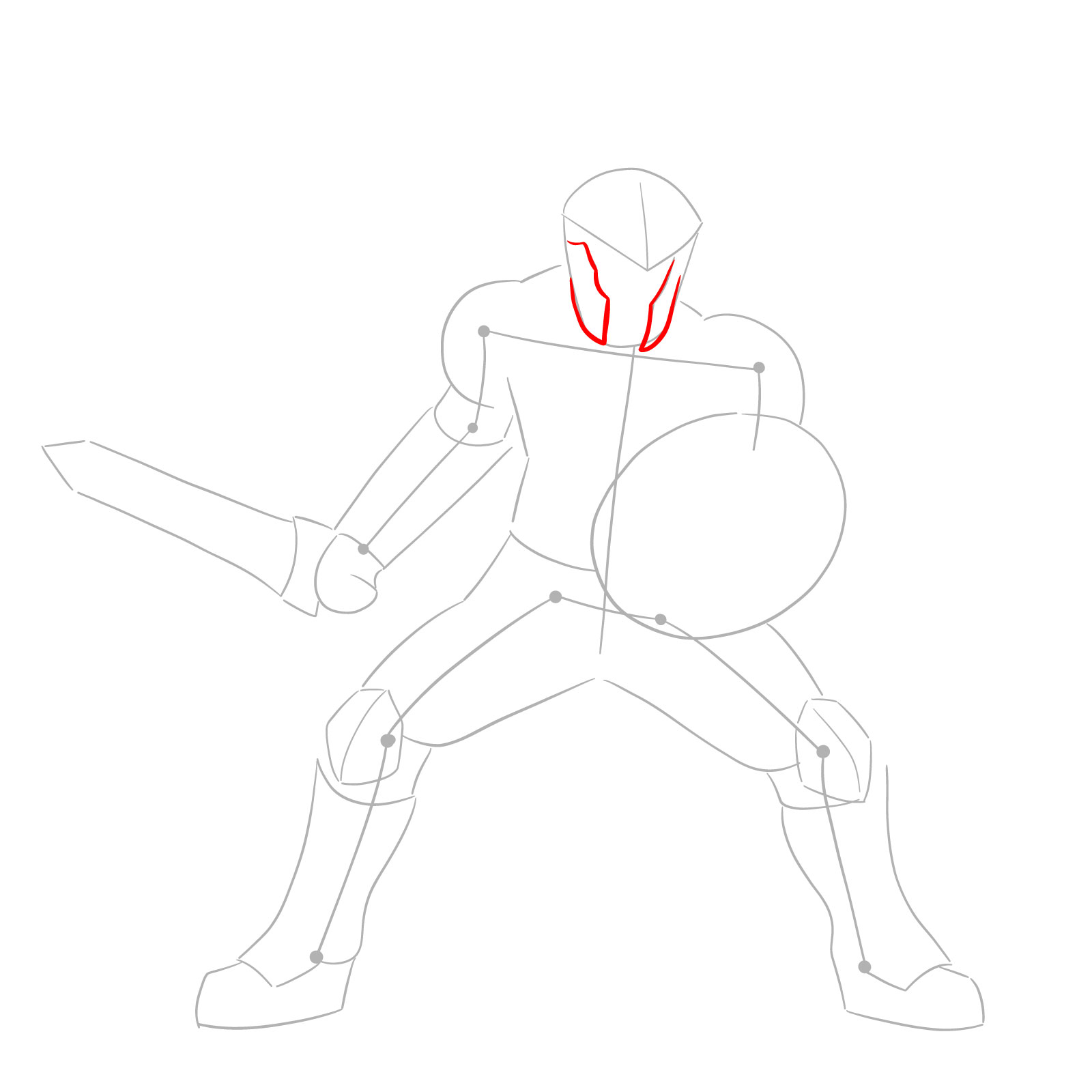 How to Draw Goblin Slayer in battle stance - step 04