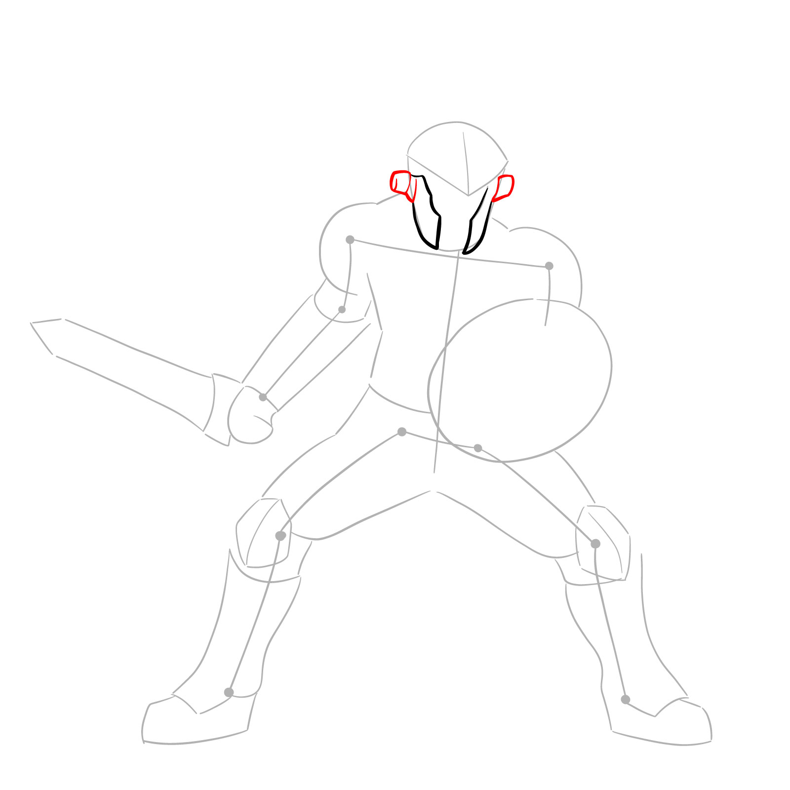 How to Draw Goblin Slayer in battle stance - step 05