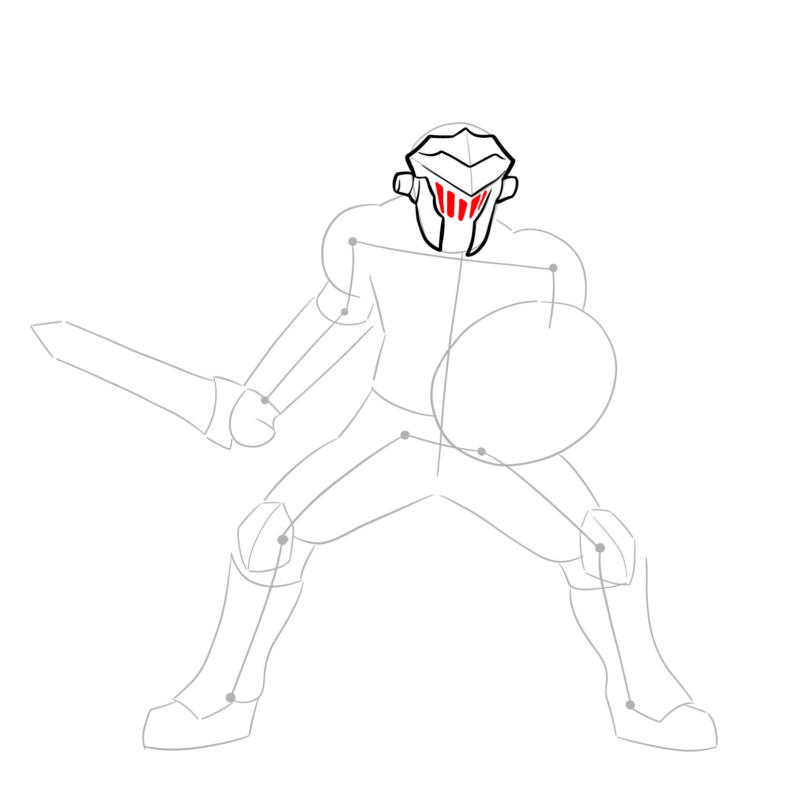 How to Draw Goblin Slayer in battle stance - step 08