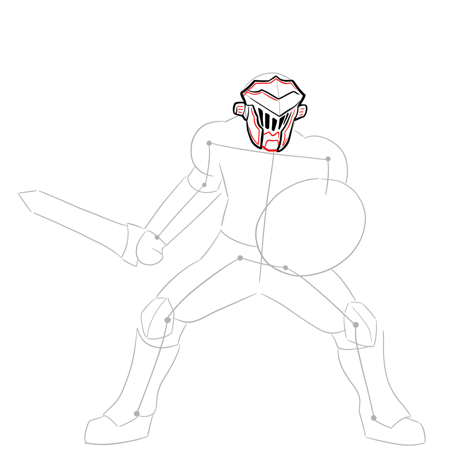 How to Draw Goblin Slayer in battle stance - step 09
