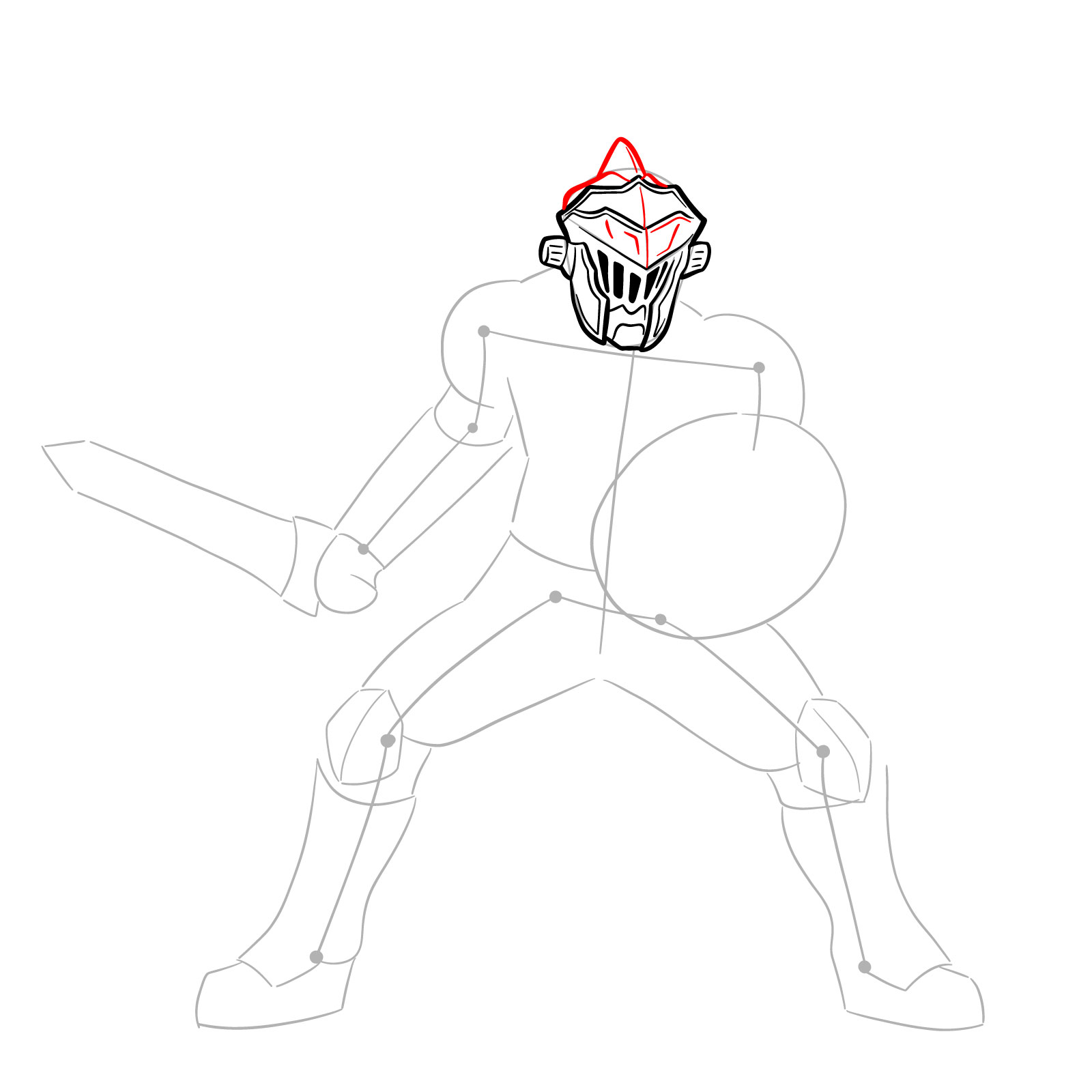 How to Draw Goblin Slayer in battle stance - step 10