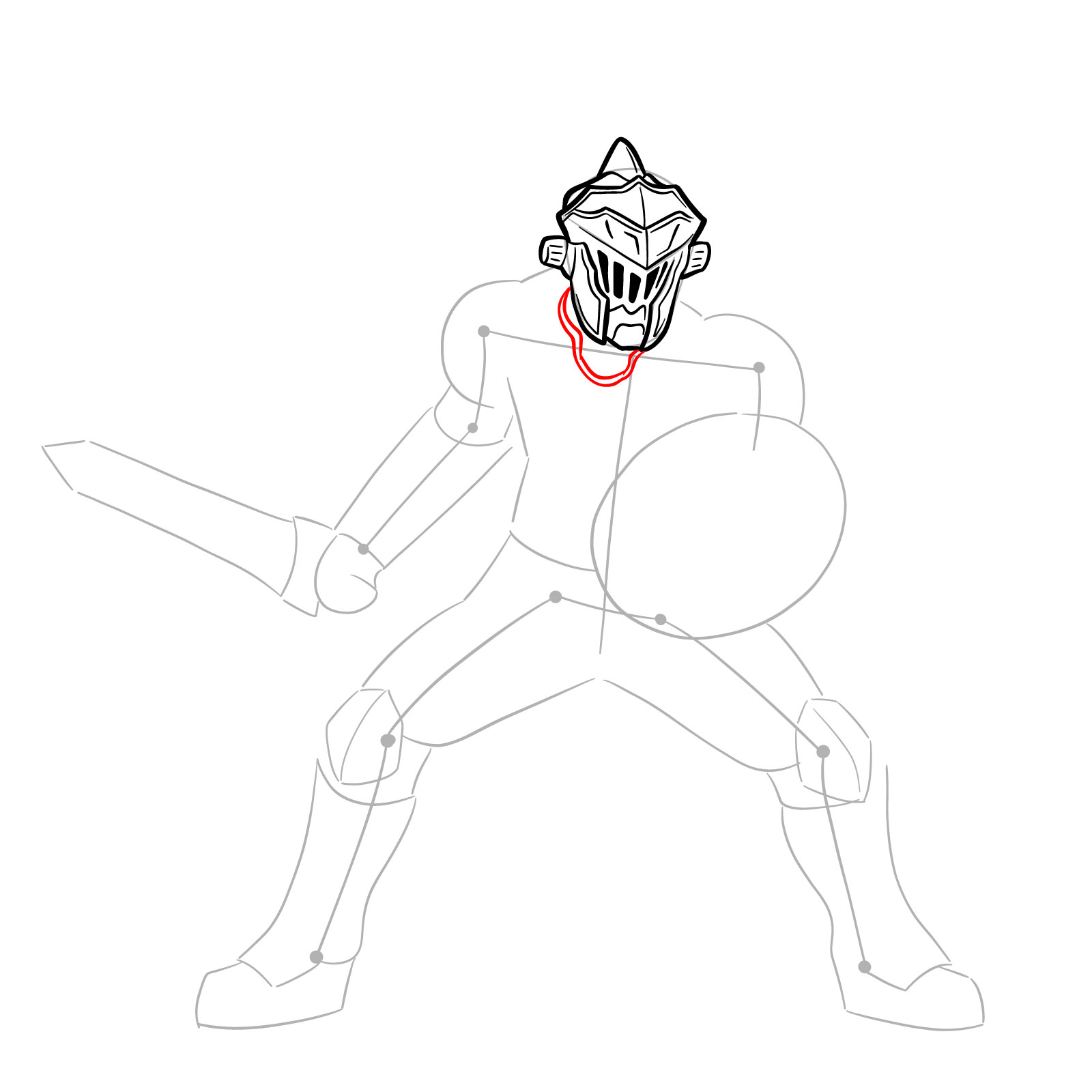 How to Draw Goblin Slayer in battle stance - step 11