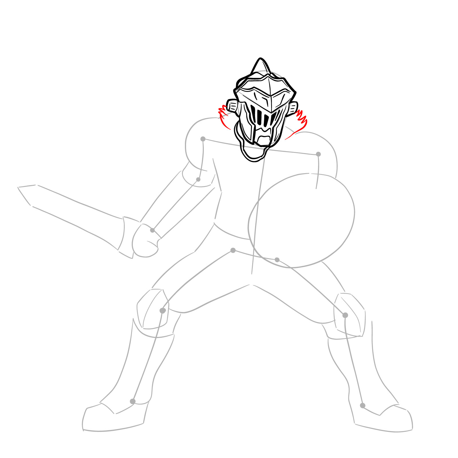 How to Draw Goblin Slayer in battle stance - step 12