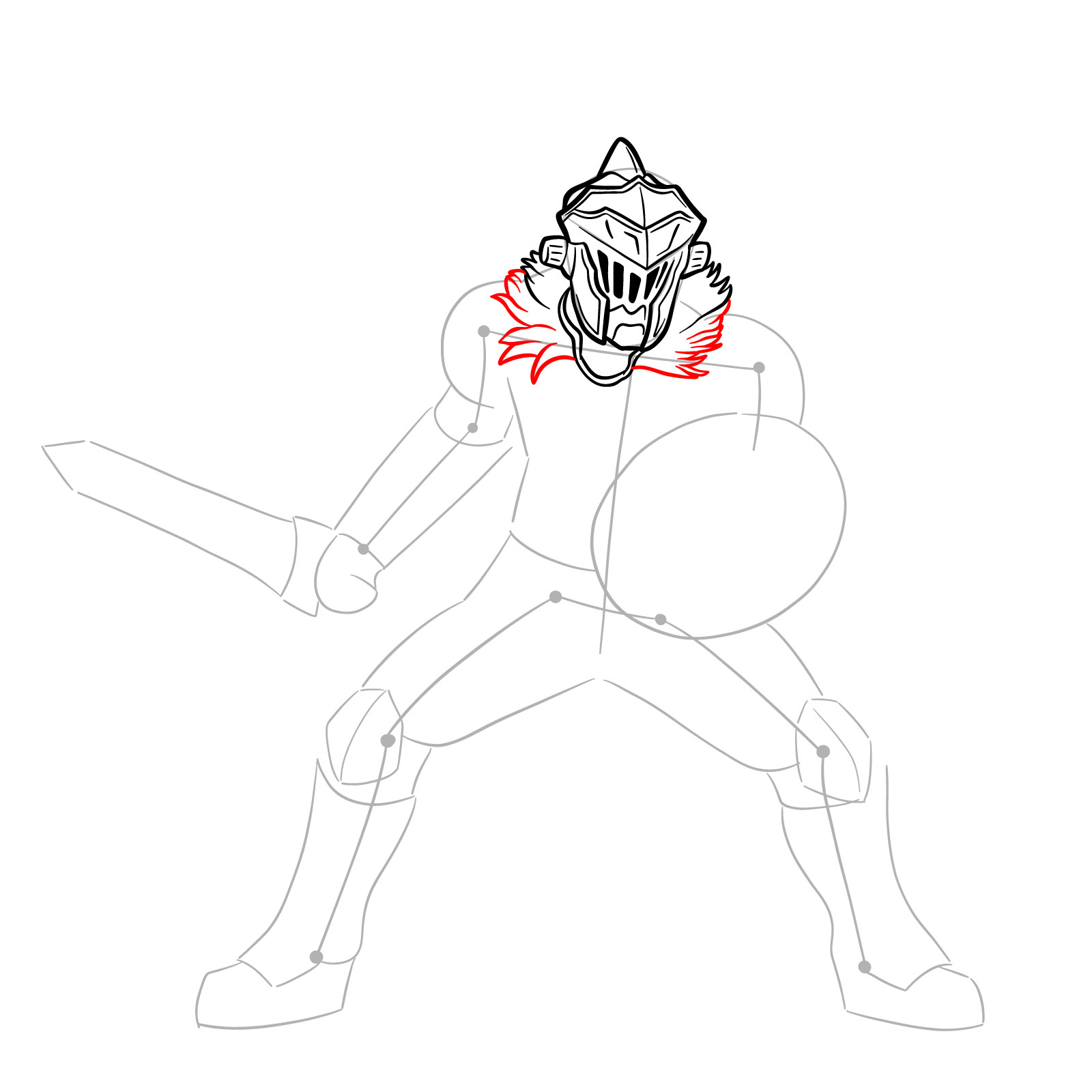 How to Draw Goblin Slayer in battle stance - step 13