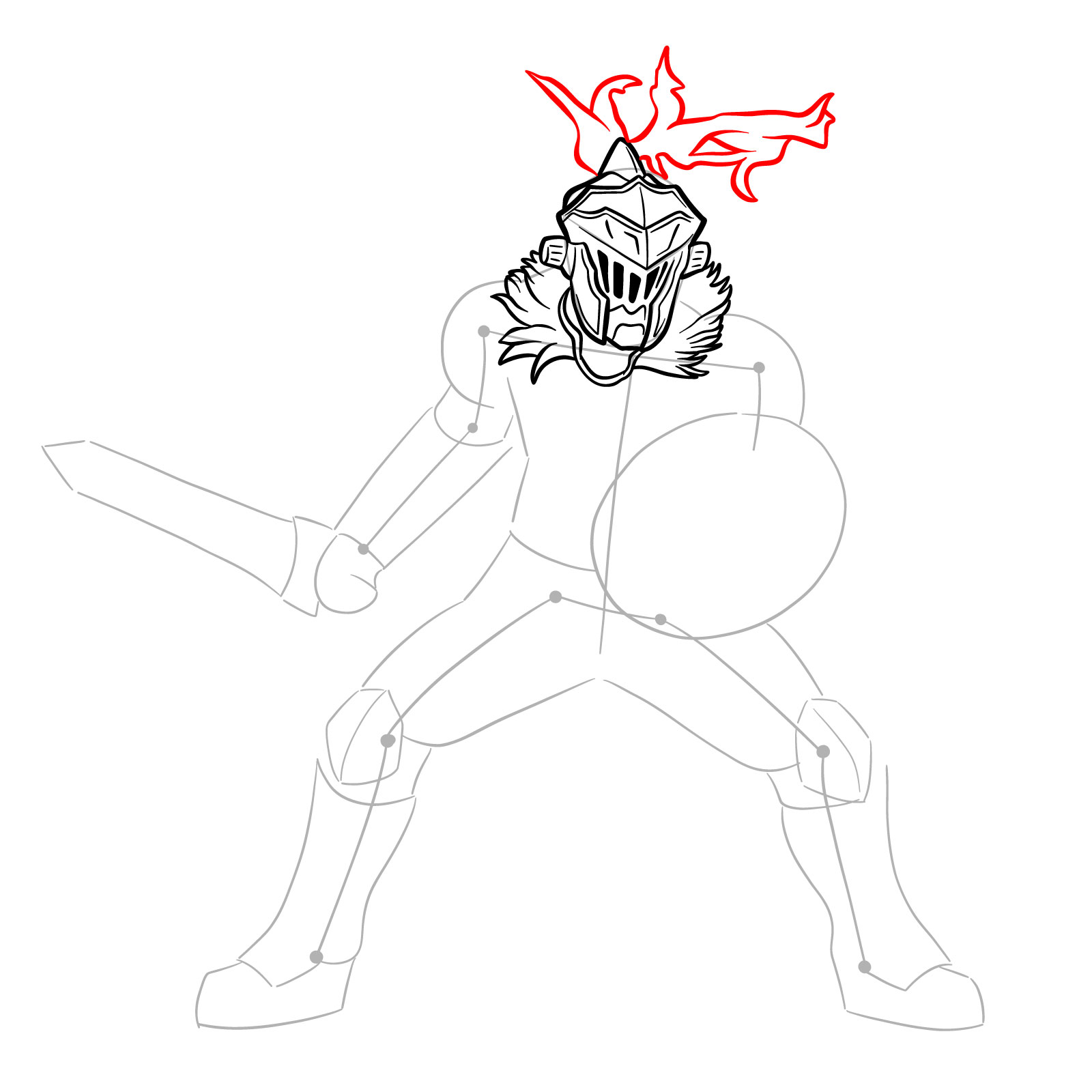 How to Draw Goblin Slayer in battle stance - step 14