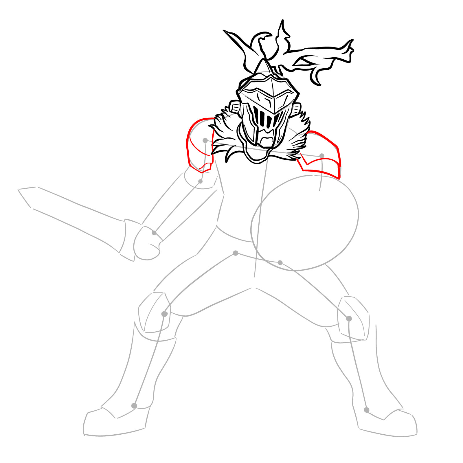 How to Draw Goblin Slayer in battle stance - step 15