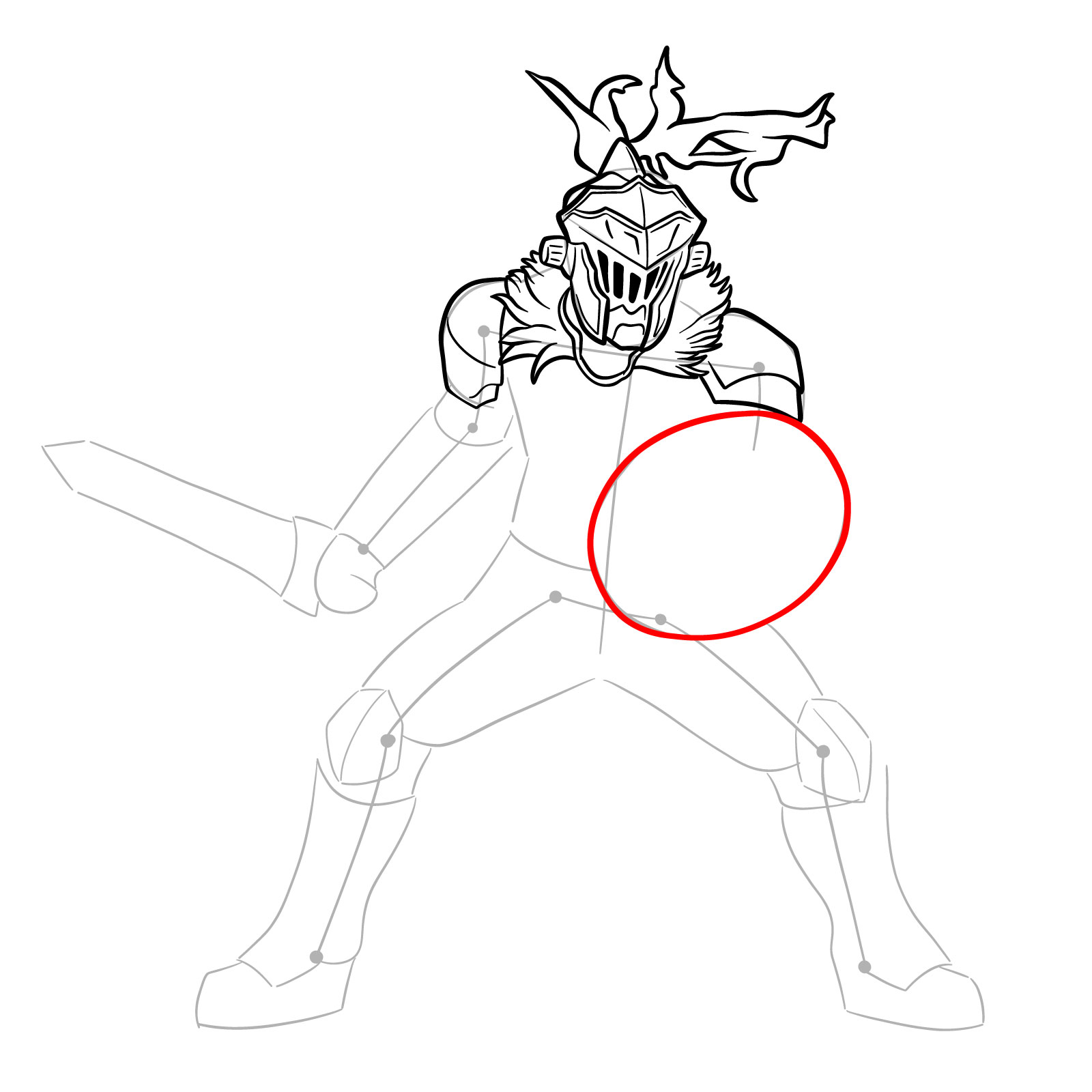 How to Draw Goblin Slayer in battle stance - step 16