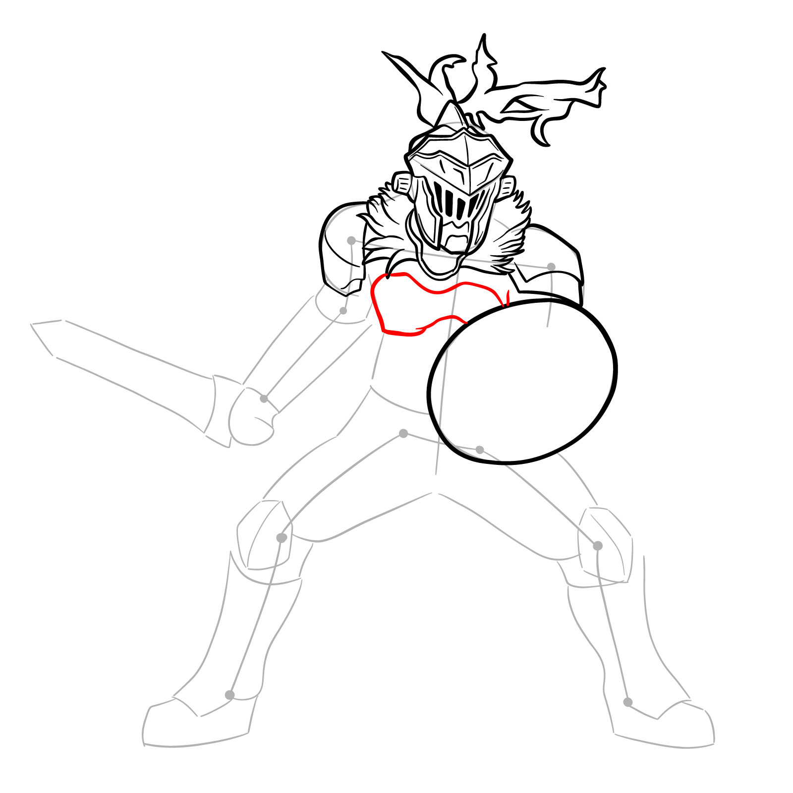 How to Draw Goblin Slayer in battle stance - step 17