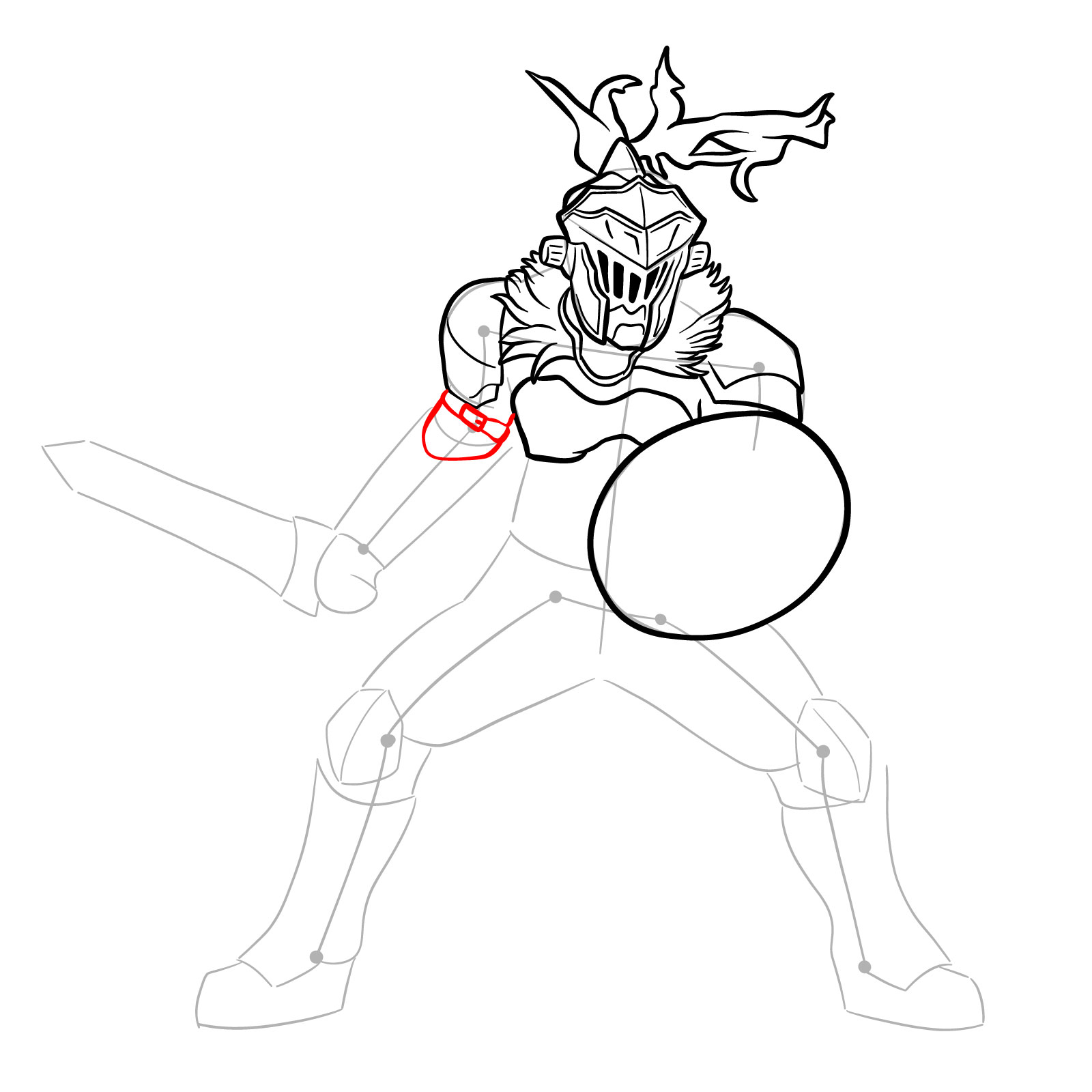 How to Draw Goblin Slayer in battle stance - step 18