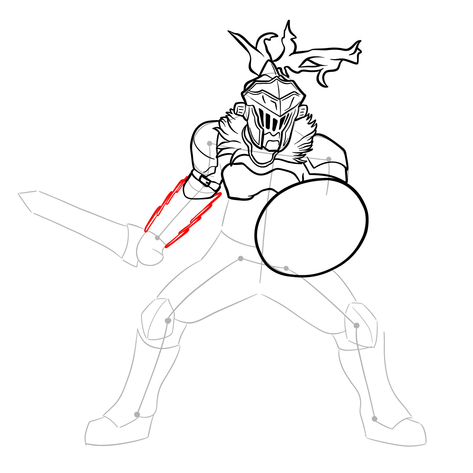 How to Draw Goblin Slayer in battle stance - step 19