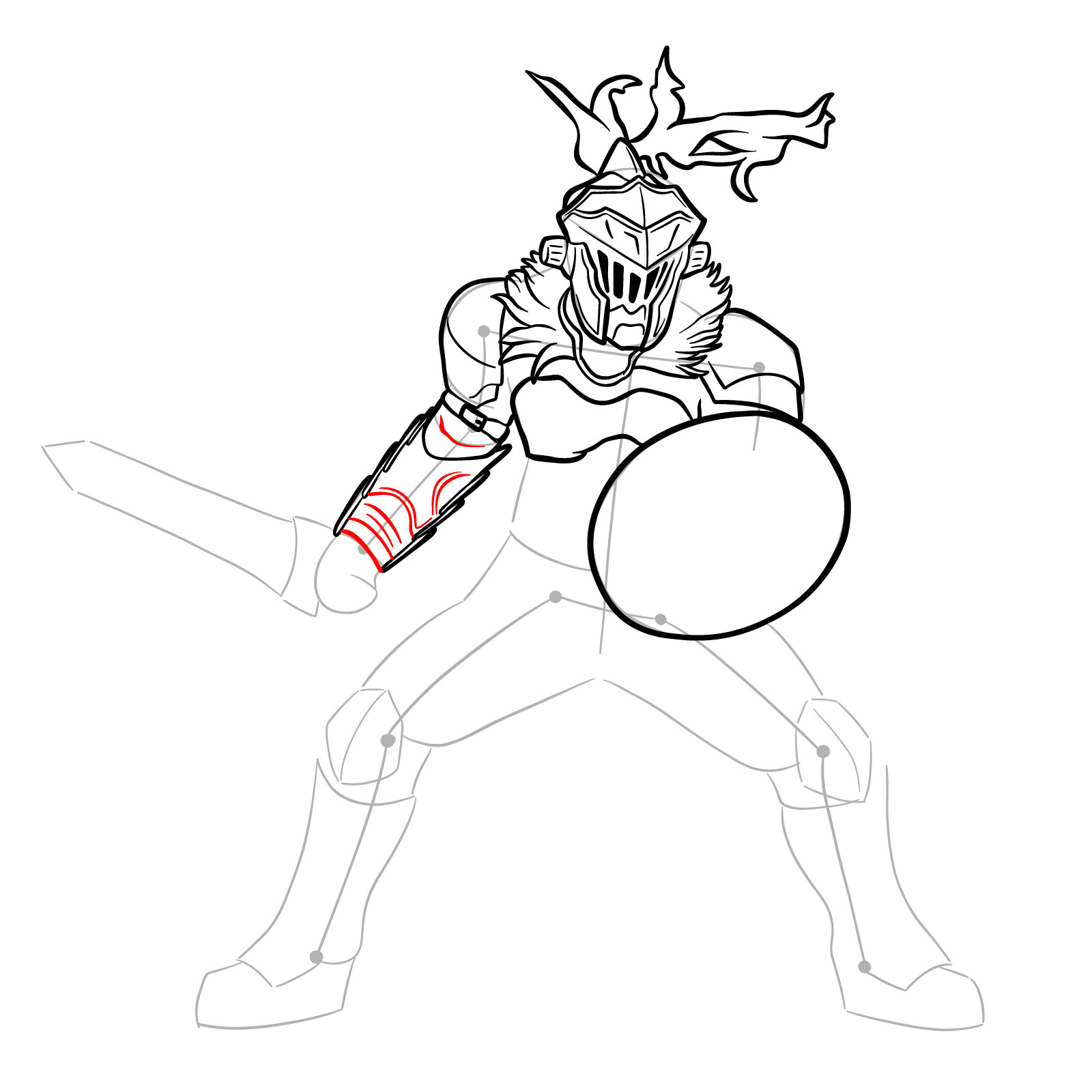 How to Draw Goblin Slayer in battle stance - step 20