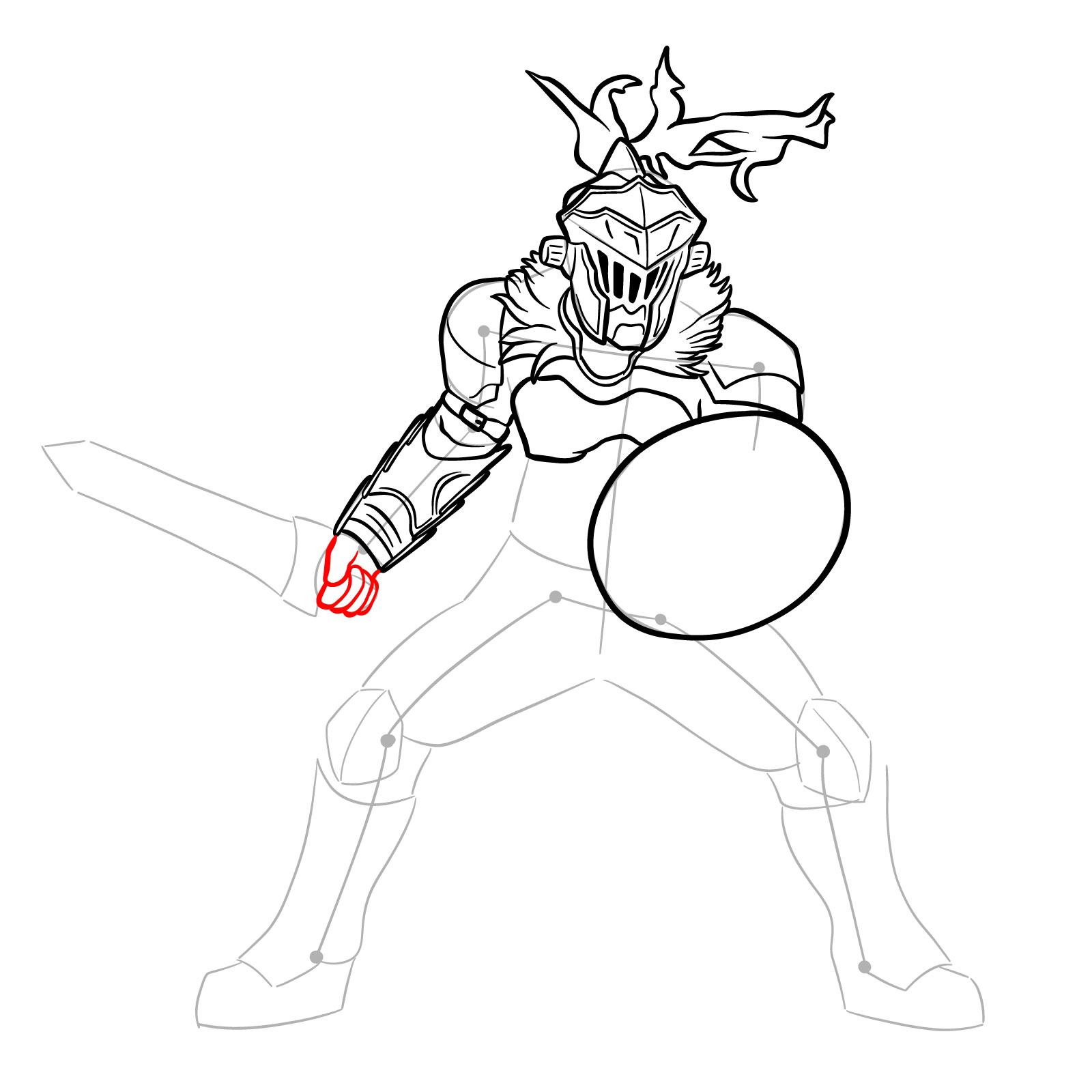 How to Draw Goblin Slayer in battle stance - step 21