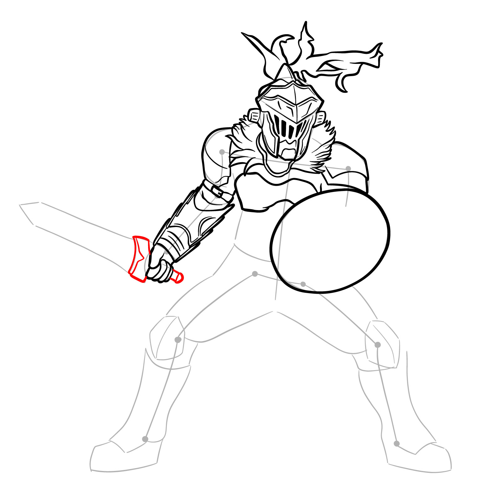 How to Draw Goblin Slayer in battle stance - step 22