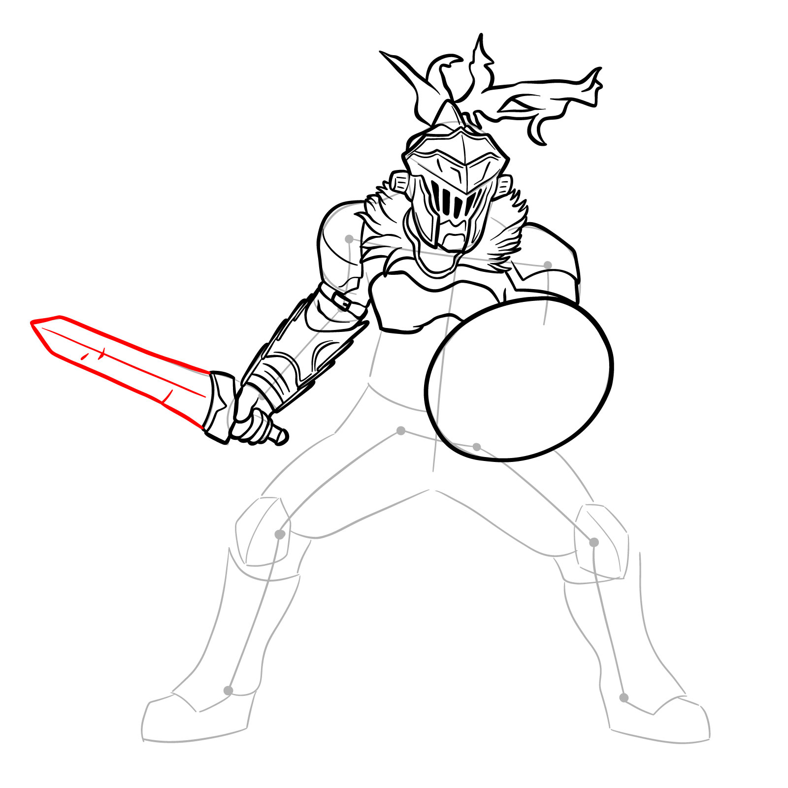 How to Draw Goblin Slayer in battle stance - step 23