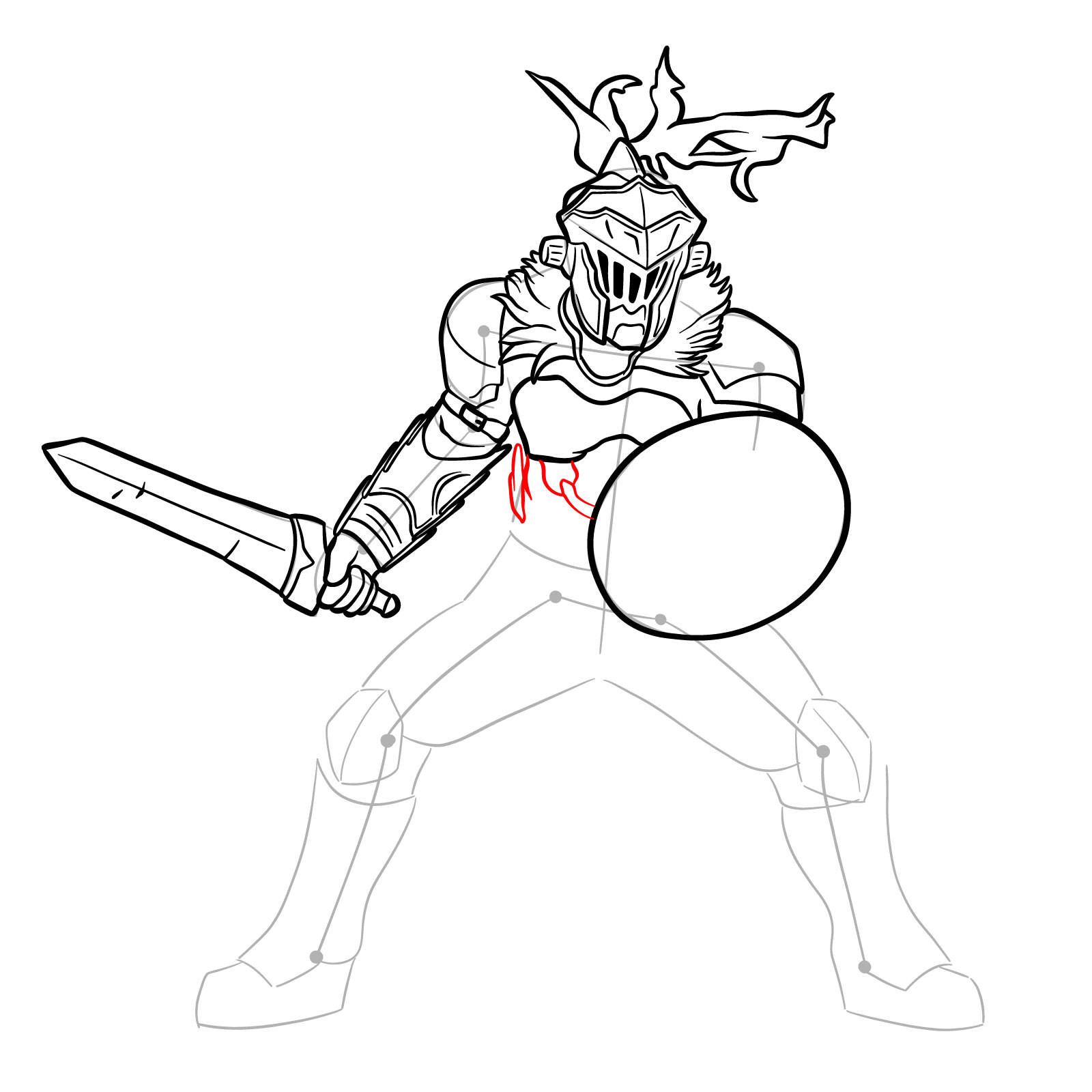 How to Draw Goblin Slayer in battle stance - step 24