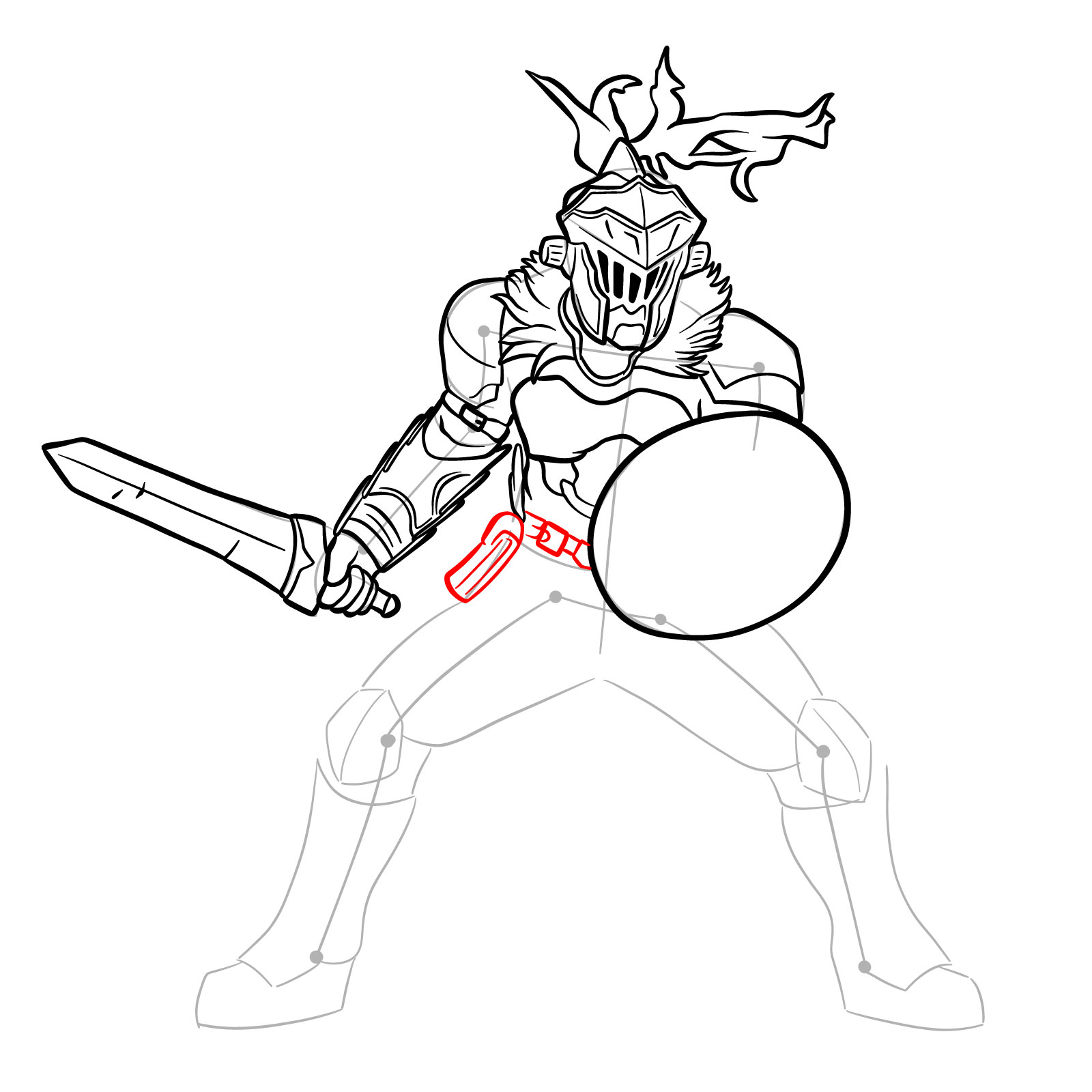 How to Draw Goblin Slayer in battle stance - step 25