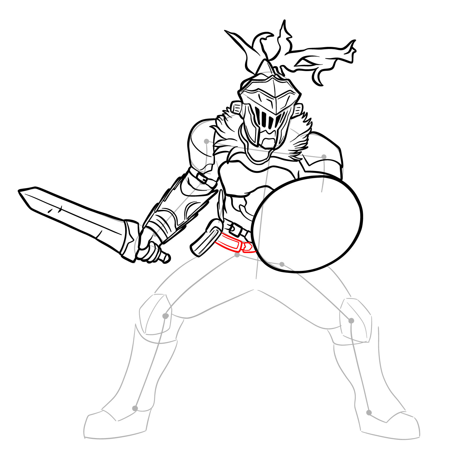 How to Draw Goblin Slayer in battle stance - step 26