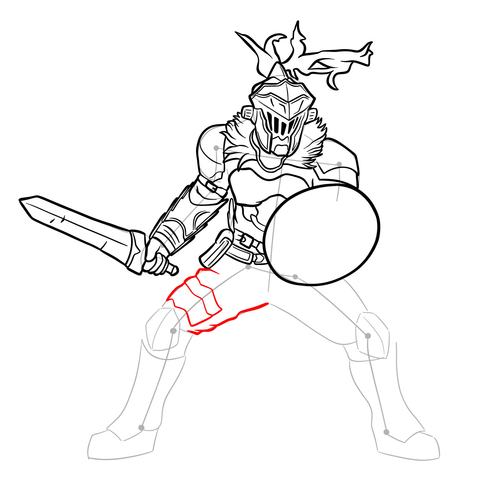 How to Draw Goblin Slayer in battle stance - step 27