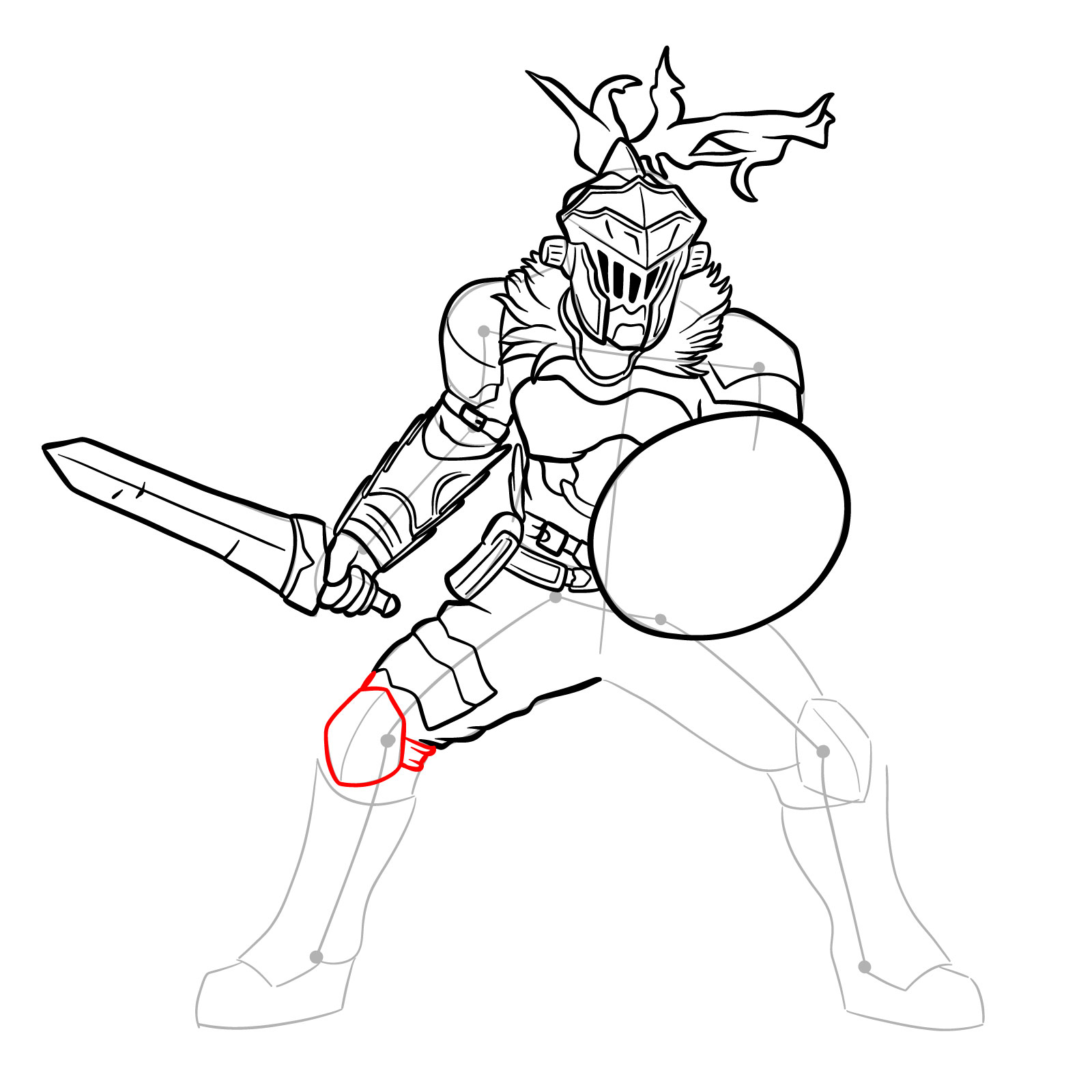 How to Draw Goblin Slayer in battle stance - step 28