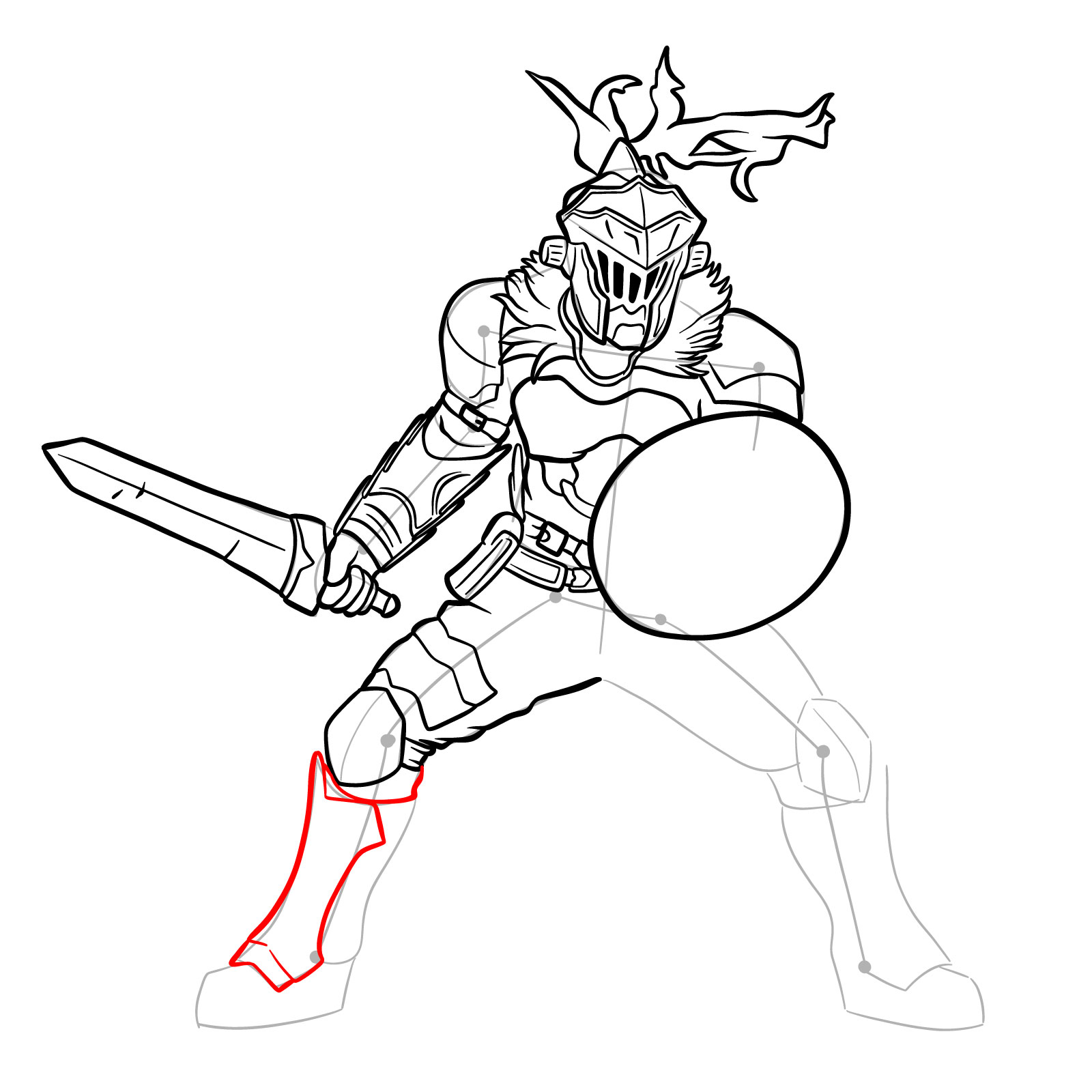 How to Draw Goblin Slayer in battle stance - step 29