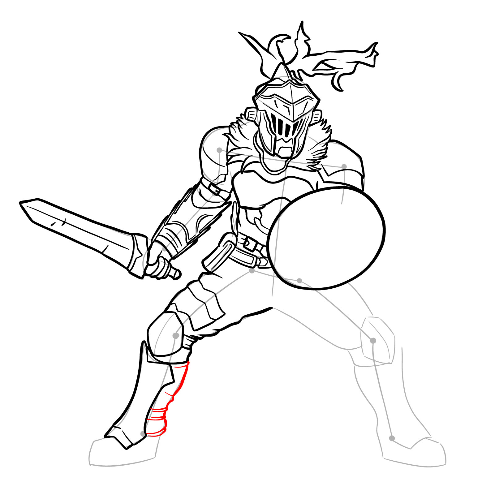 How to Draw Goblin Slayer in battle stance - step 30