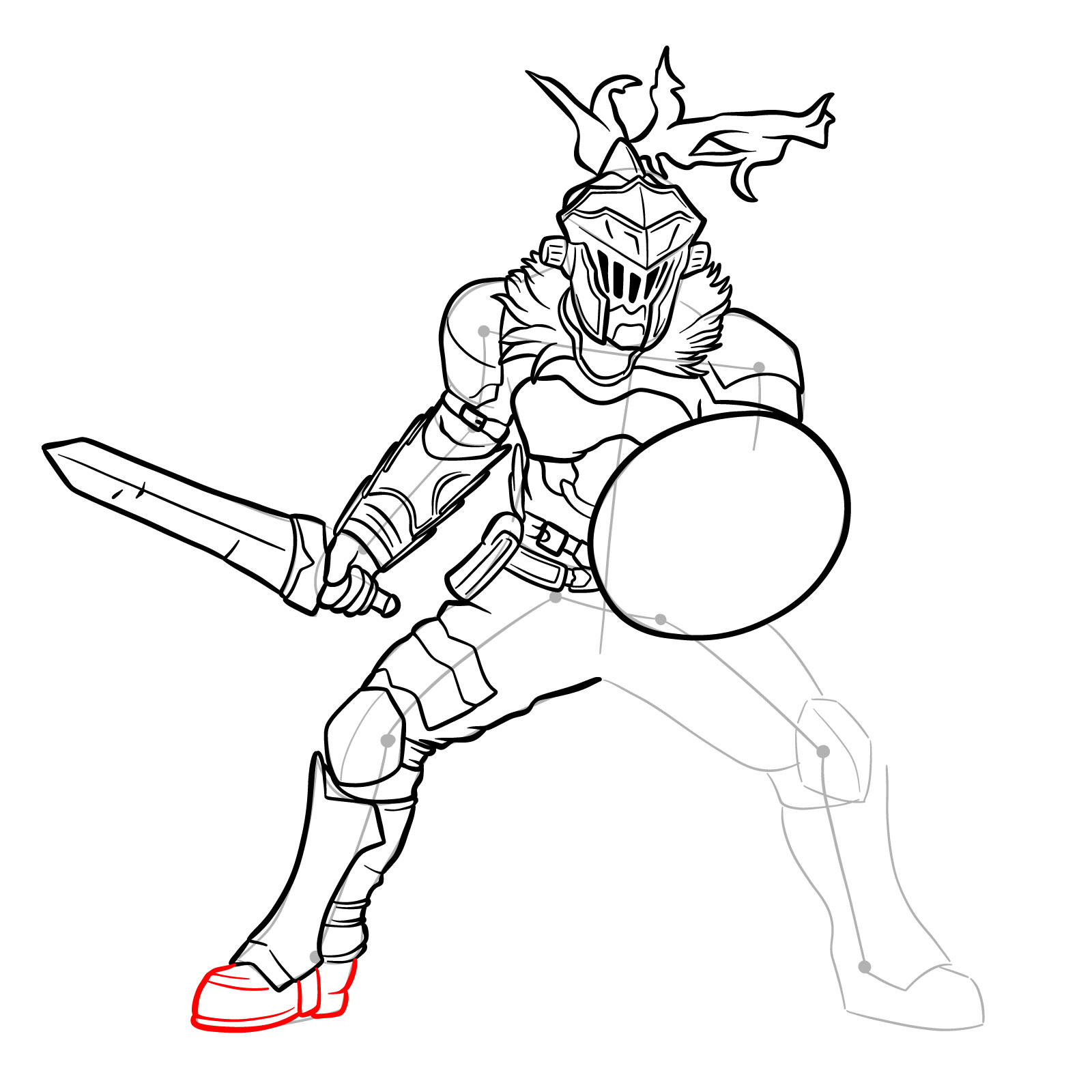 How to Draw Goblin Slayer in battle stance - step 31