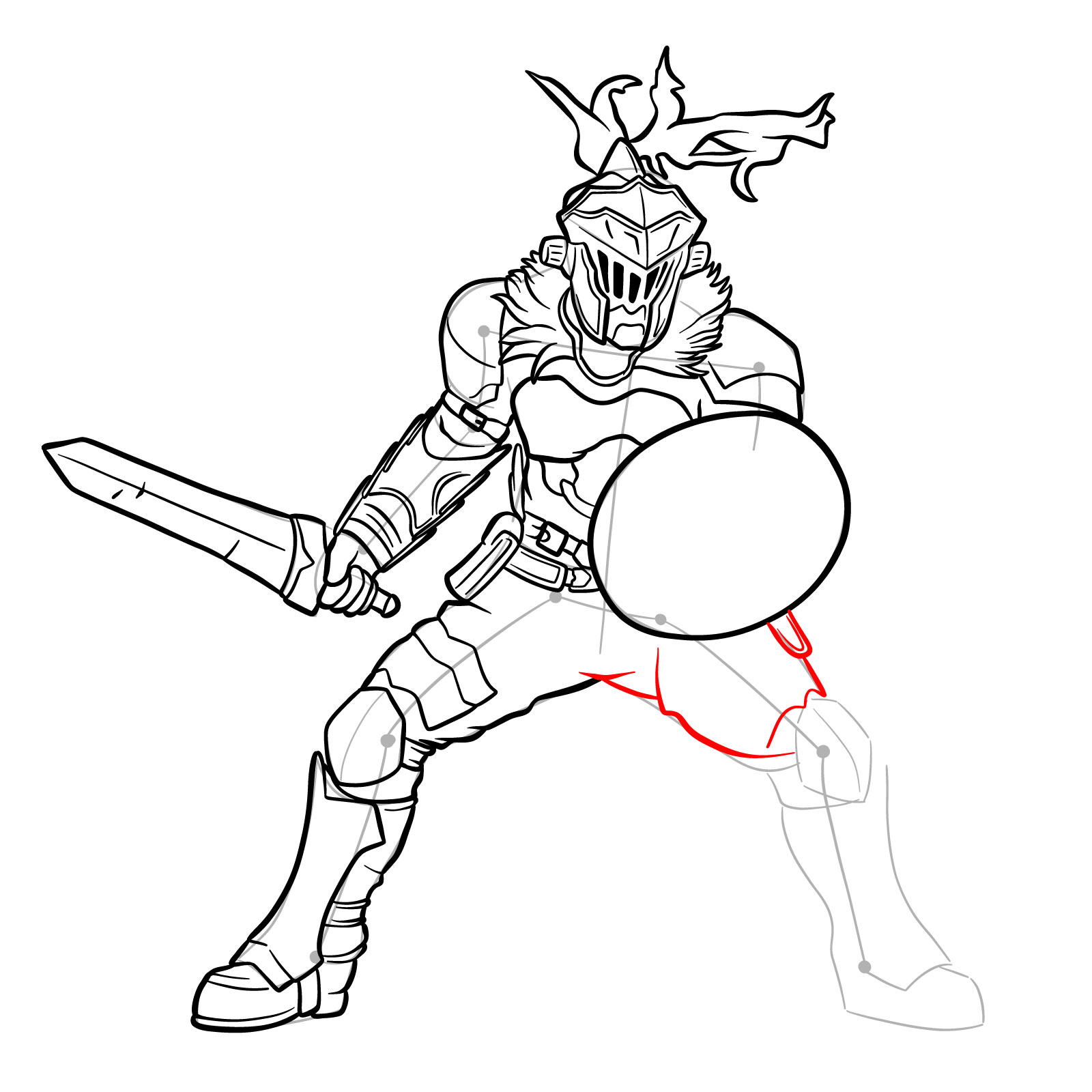 How to Draw Goblin Slayer in battle stance - step 32