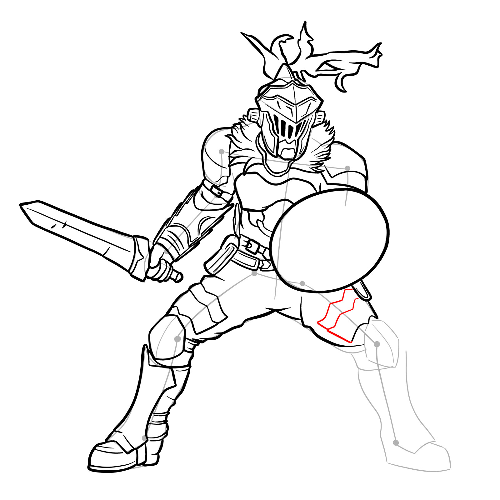 How to Draw Goblin Slayer in battle stance - step 33