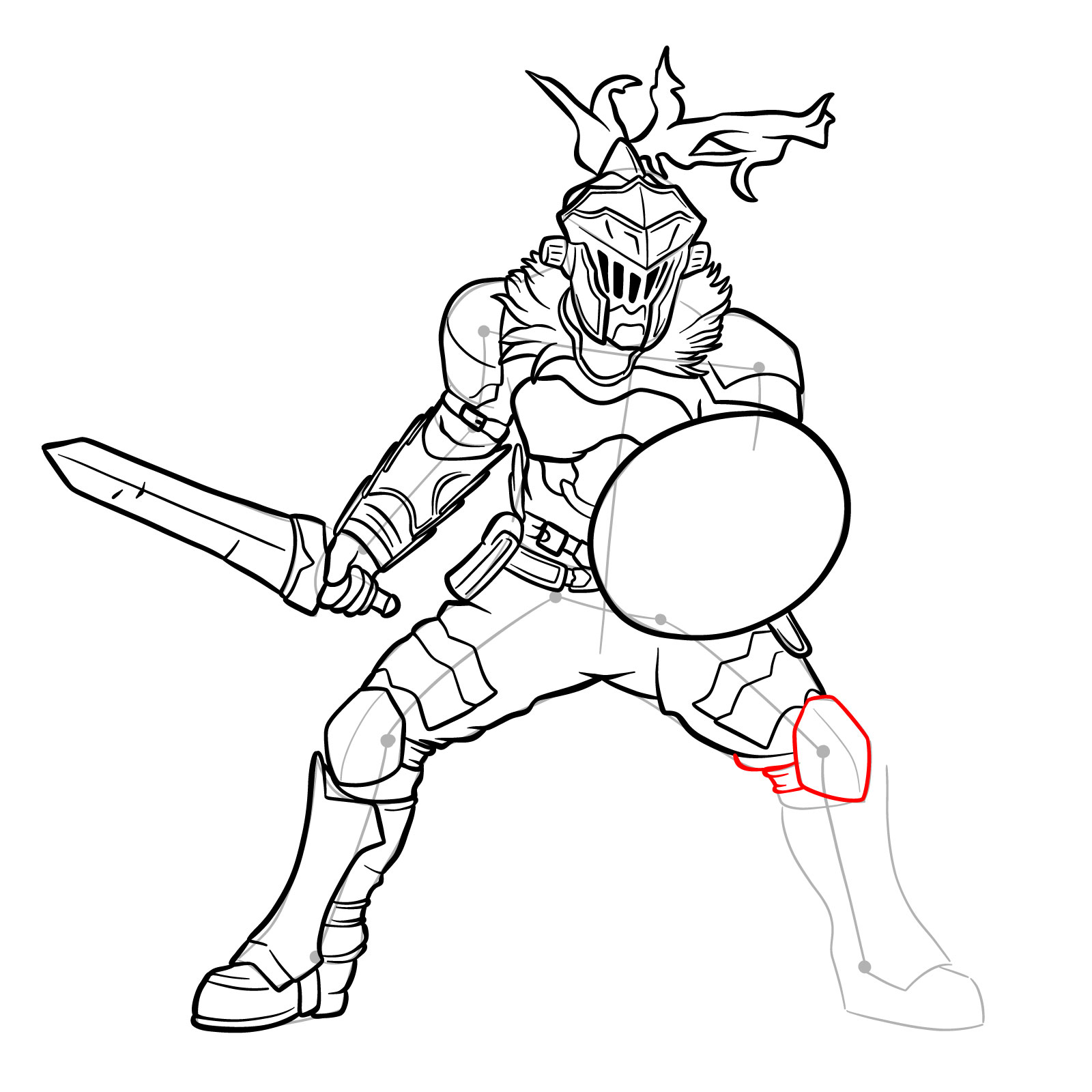 How to Draw Goblin Slayer in battle stance - step 34