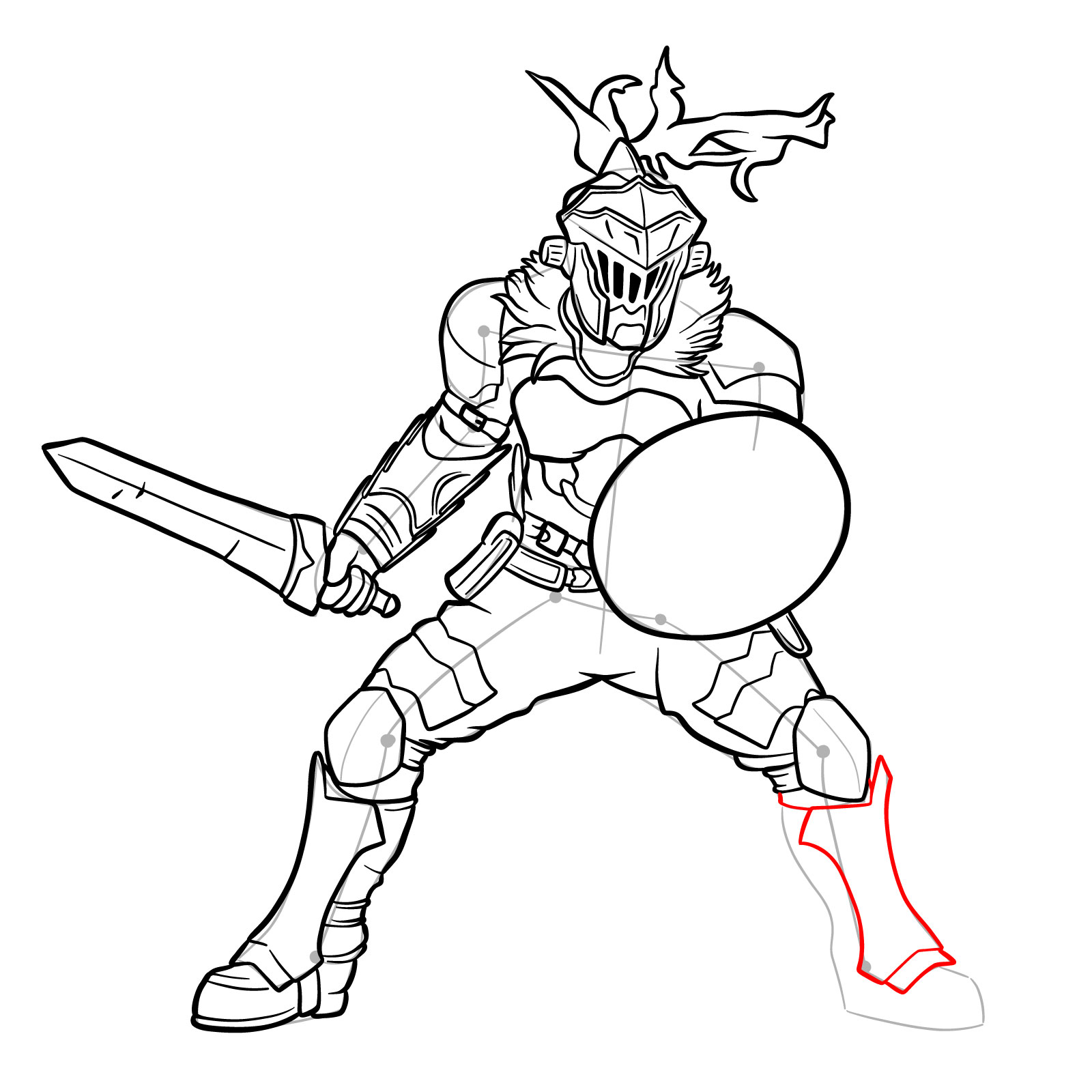 How to Draw Goblin Slayer in battle stance - step 35
