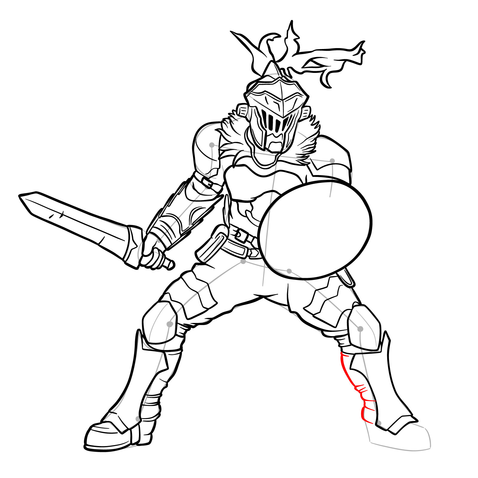 How to Draw Goblin Slayer in battle stance - step 36