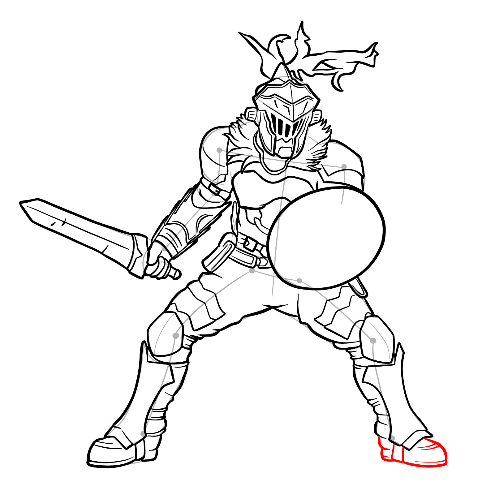 How to Draw Goblin Slayer in battle stance - step 37