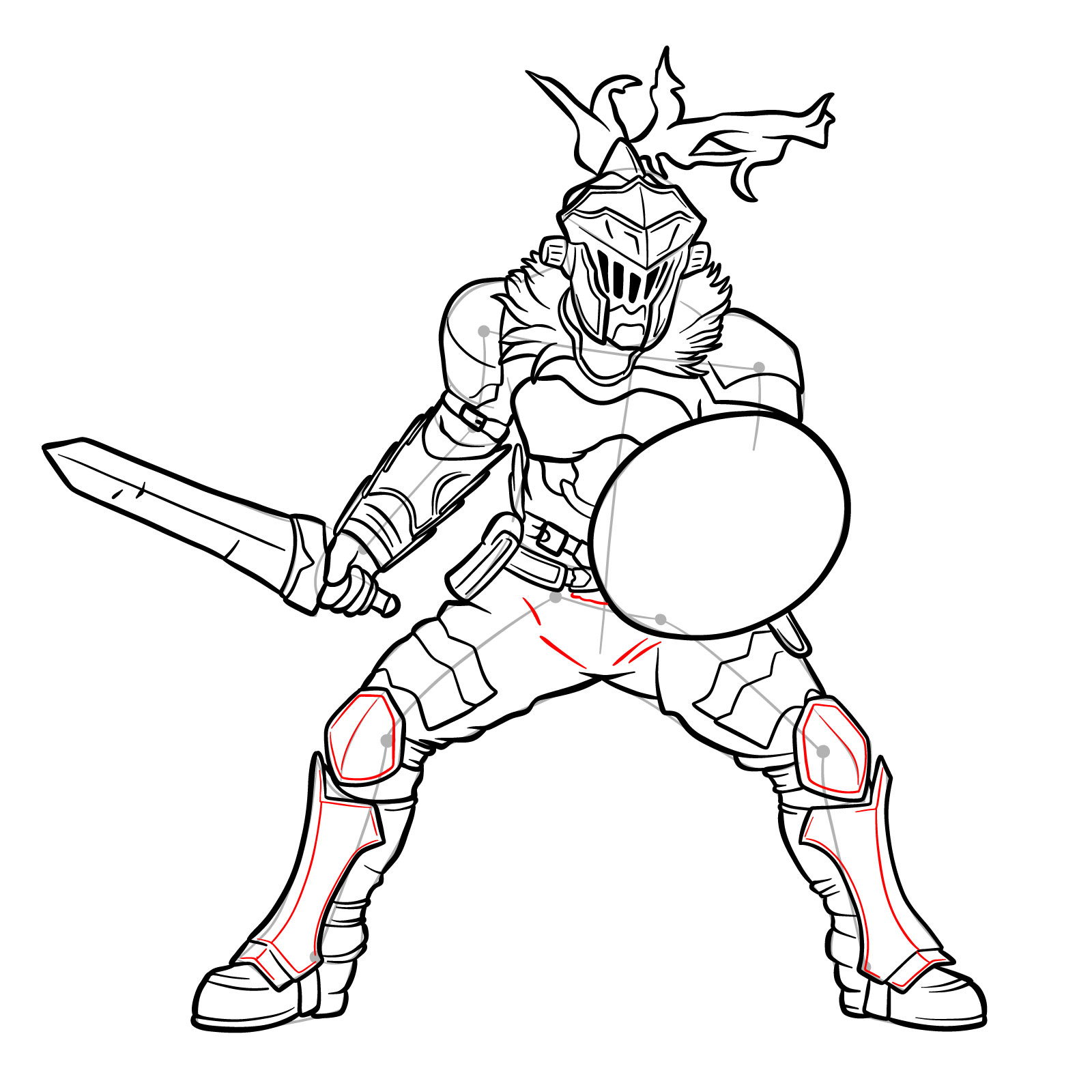 How to Draw Goblin Slayer in battle stance - step 38