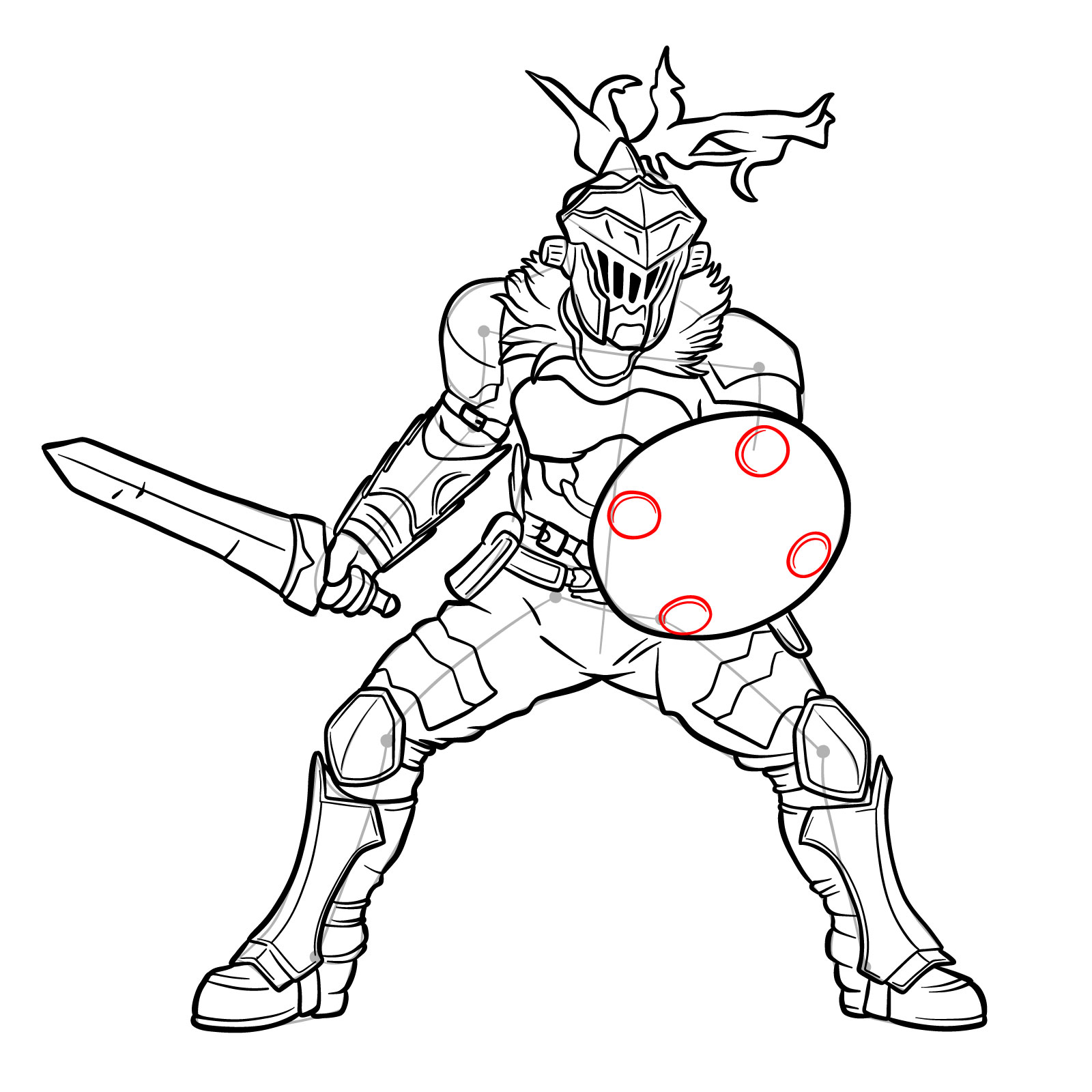 How to Draw Goblin Slayer in battle stance - step 39