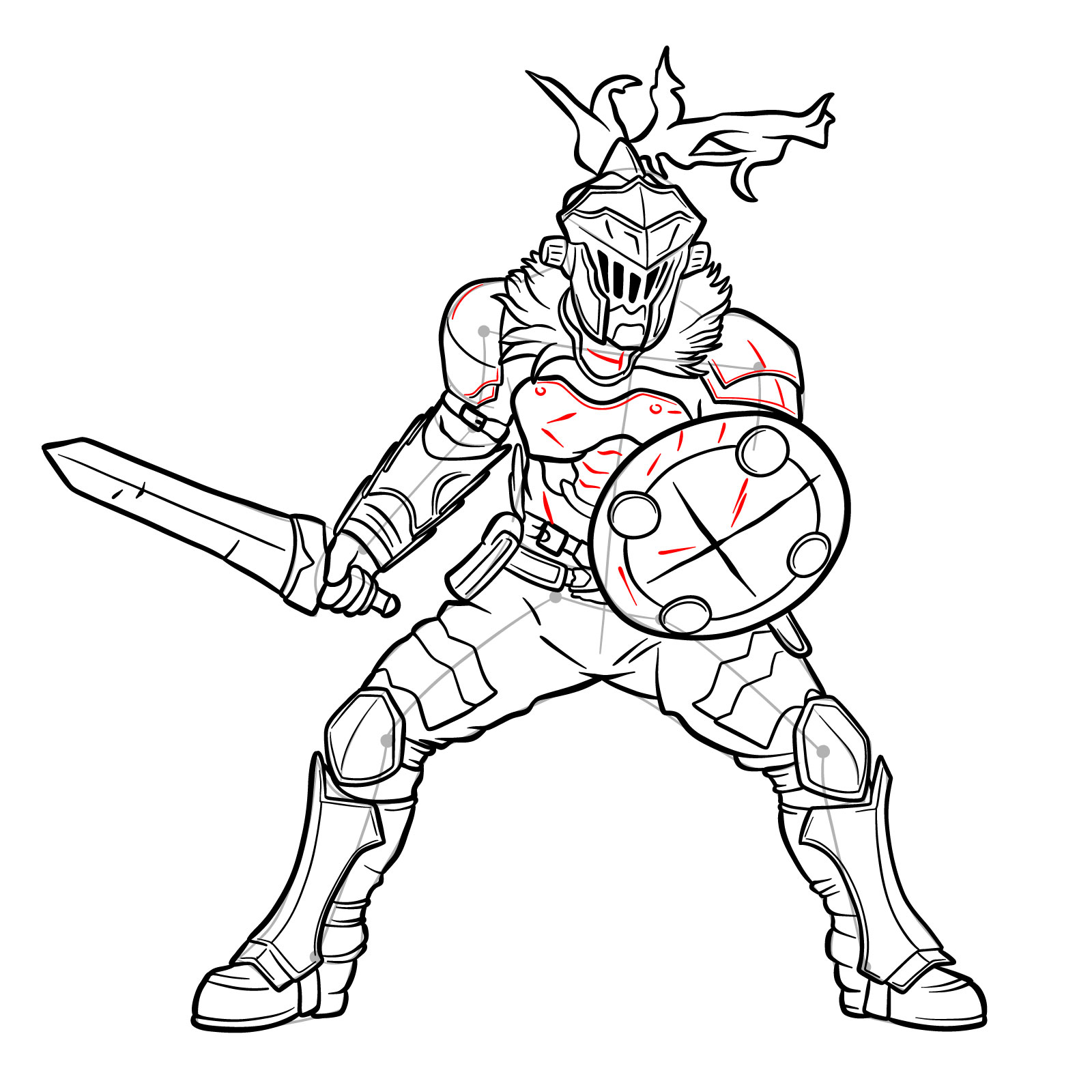 How to Draw Goblin Slayer in battle stance - step 41
