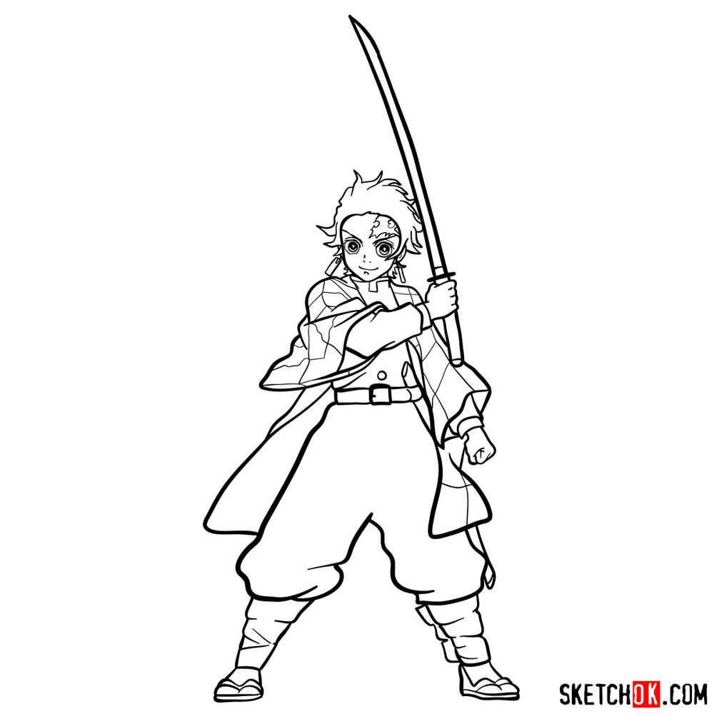 How To Draw Tanjiro Kamado Demon Slayer Sketchok Easy Drawing Guides