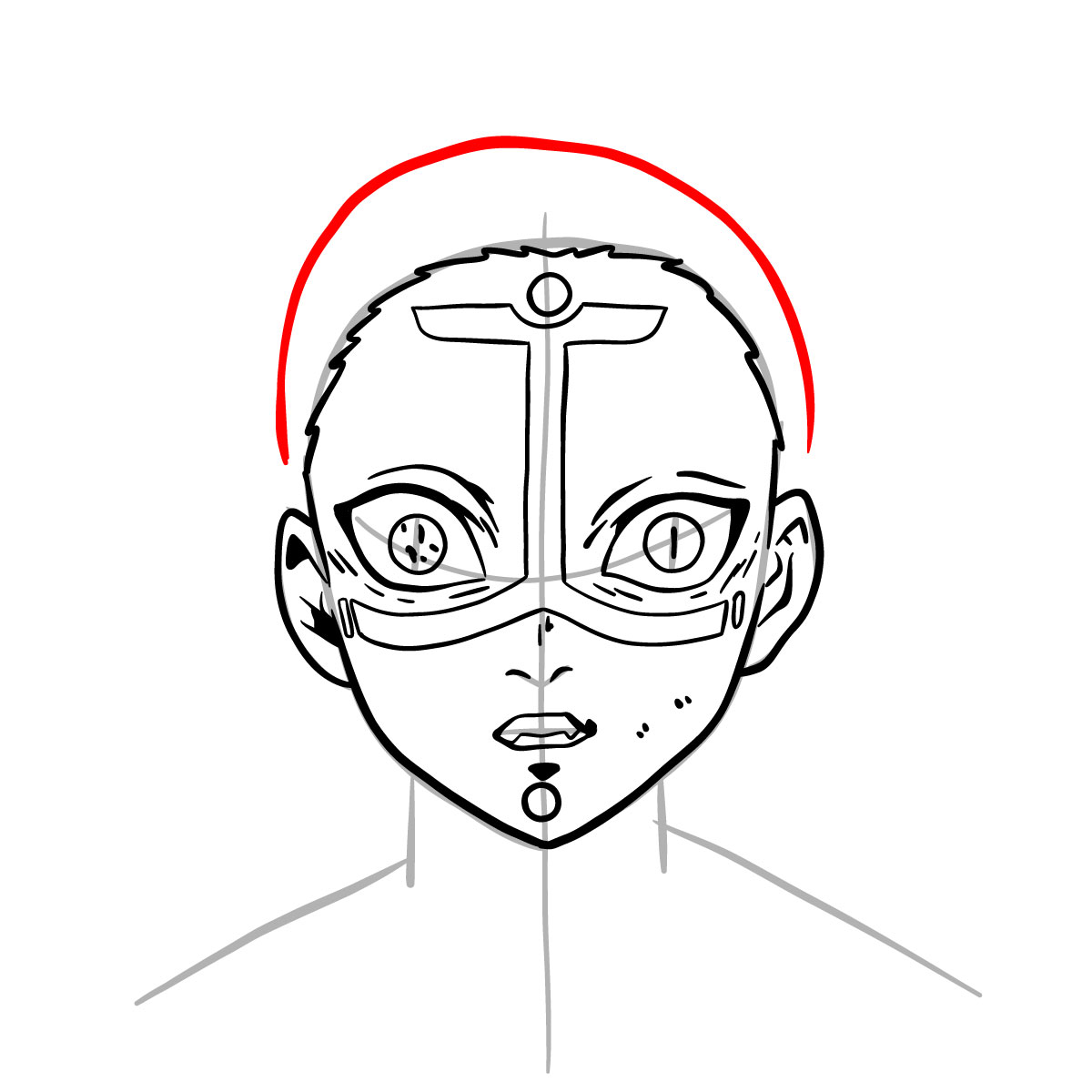 How to draw Kamanue's face - step 11