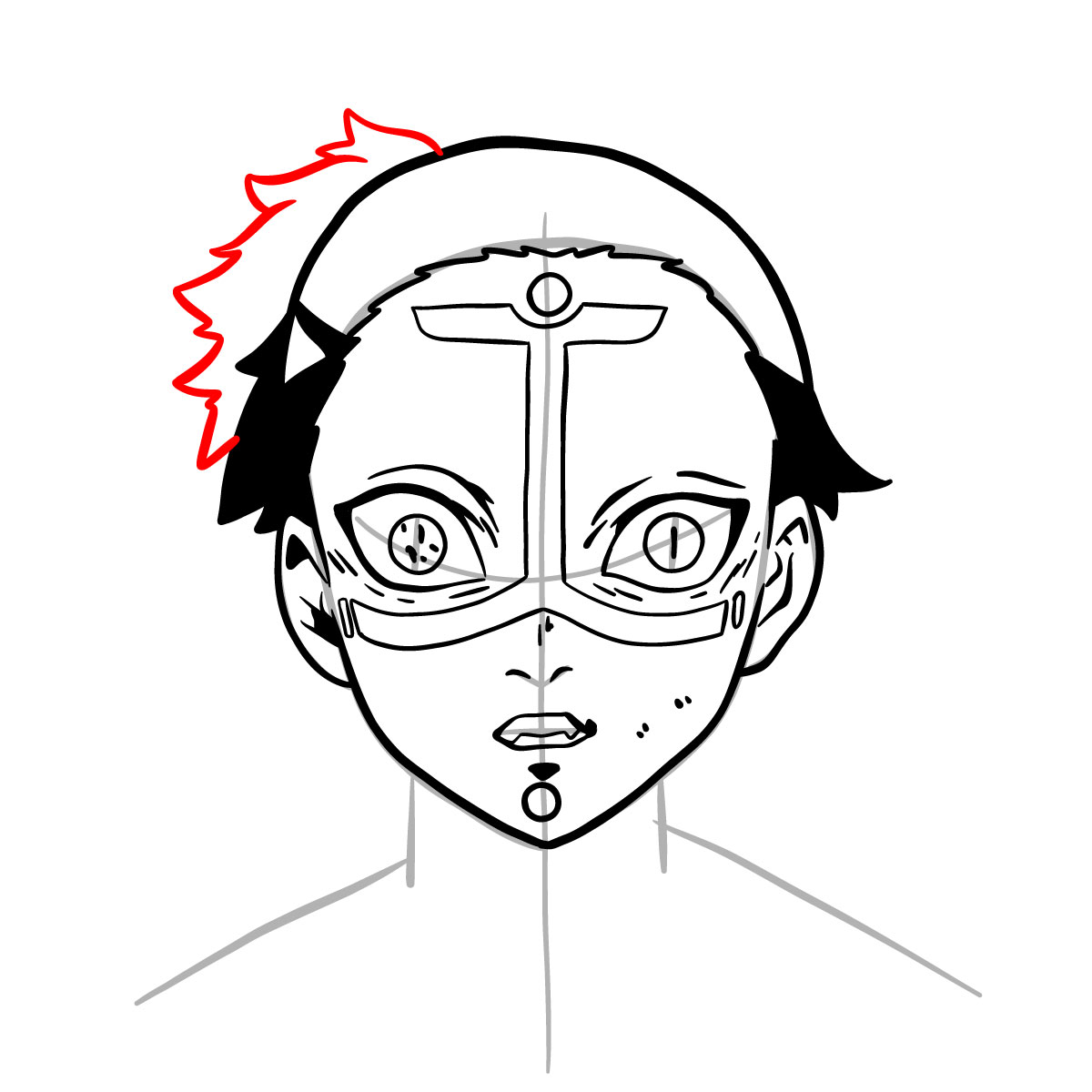 How to draw Kamanue's face - step 13