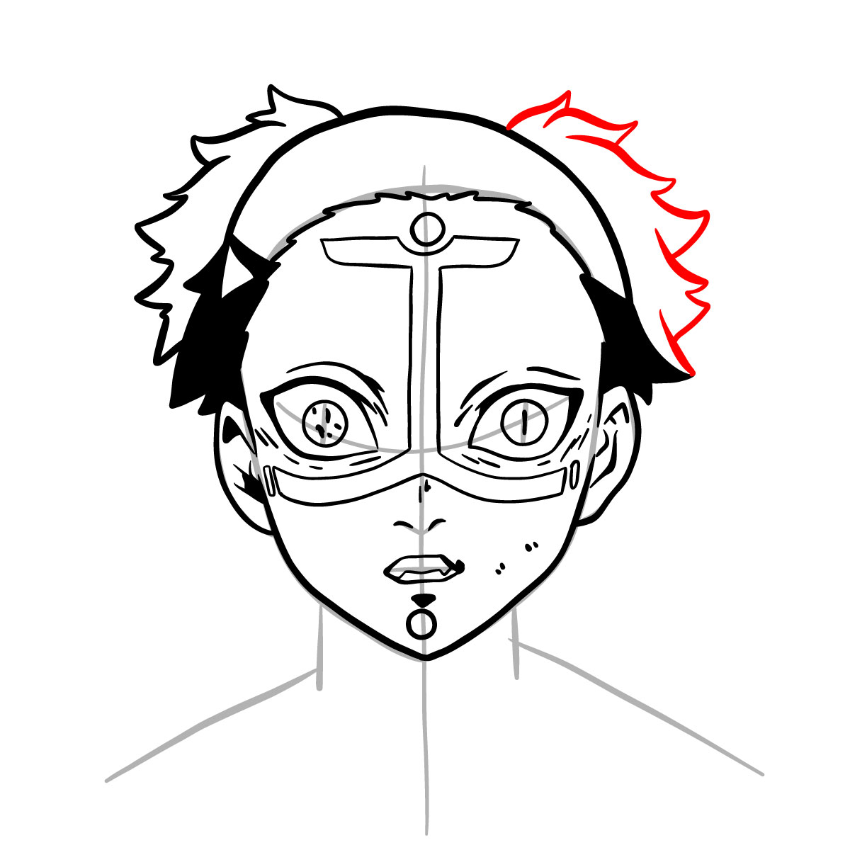 How to draw Kamanue's face - step 14