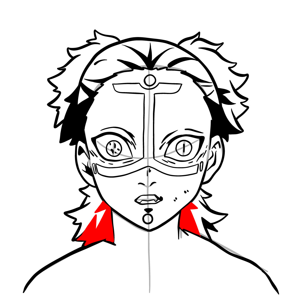 How to draw Kamanue's face - step 18