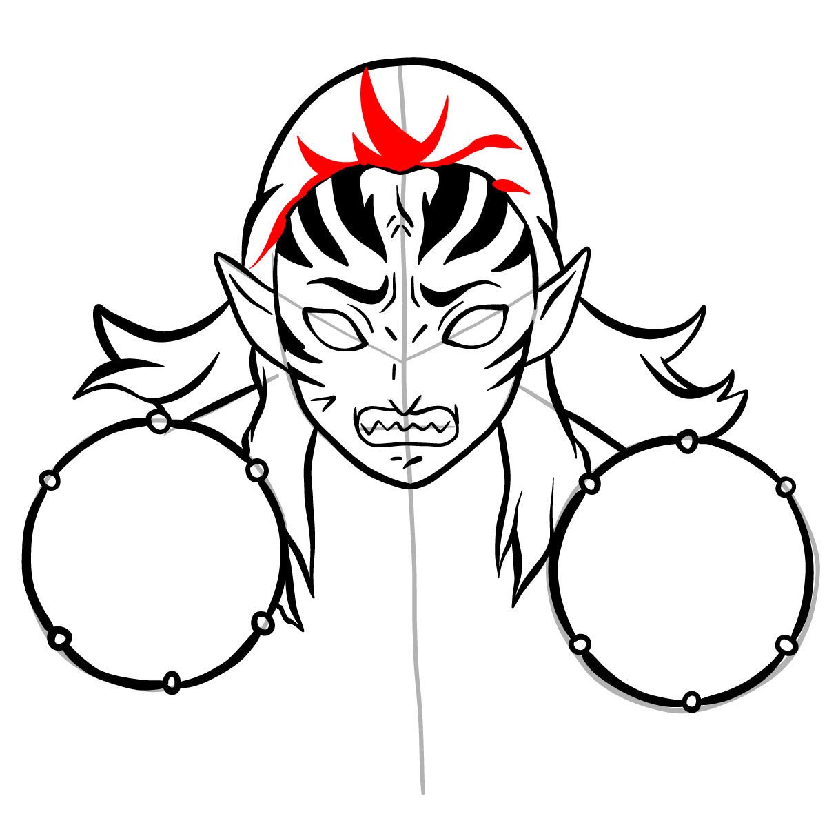 How to draw Kyogai's face - step 17