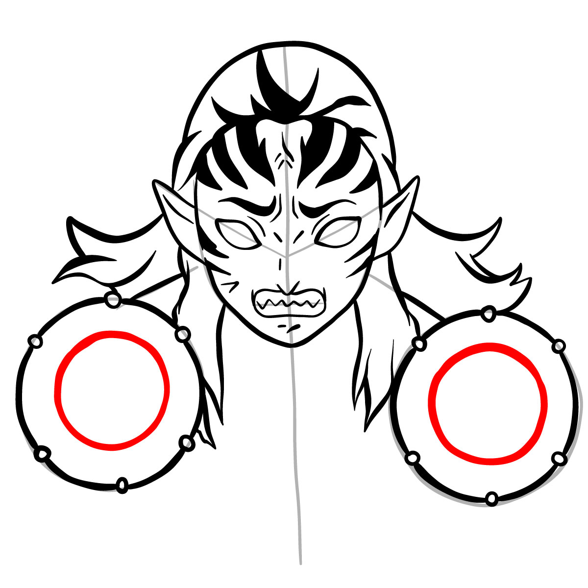 How to draw Kyogai's face - step 18