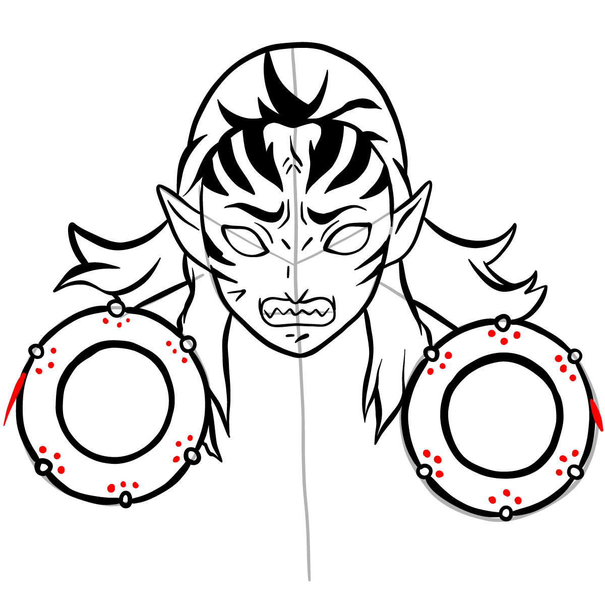 How to draw Kyogai's face - step 19