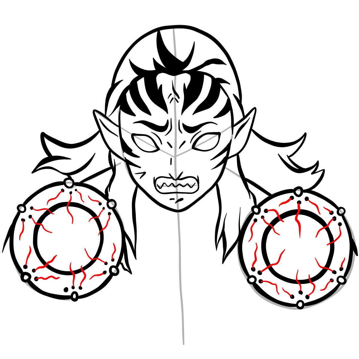 How to draw Kyogai's face - step 20