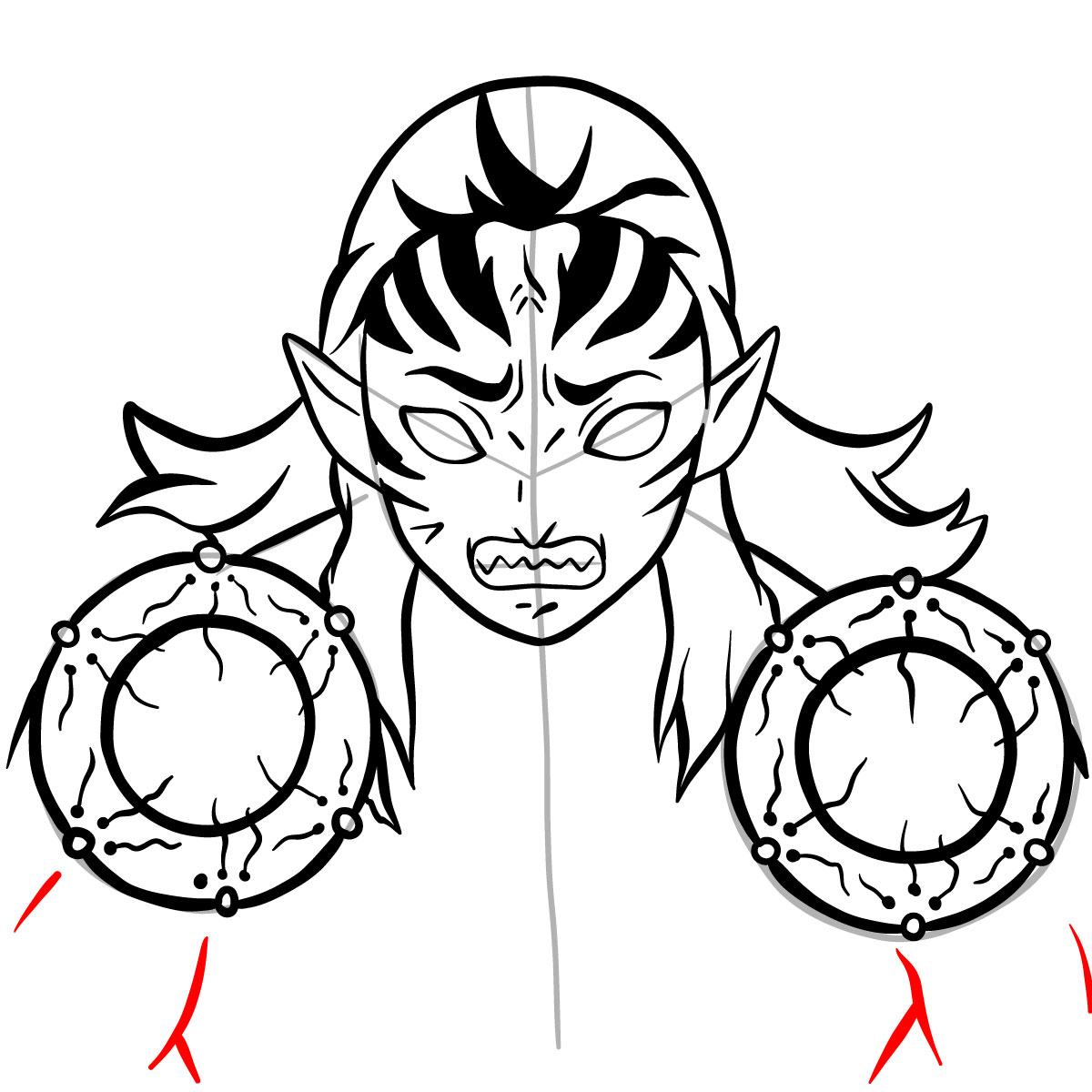 How to draw Kyogai's face - step 21