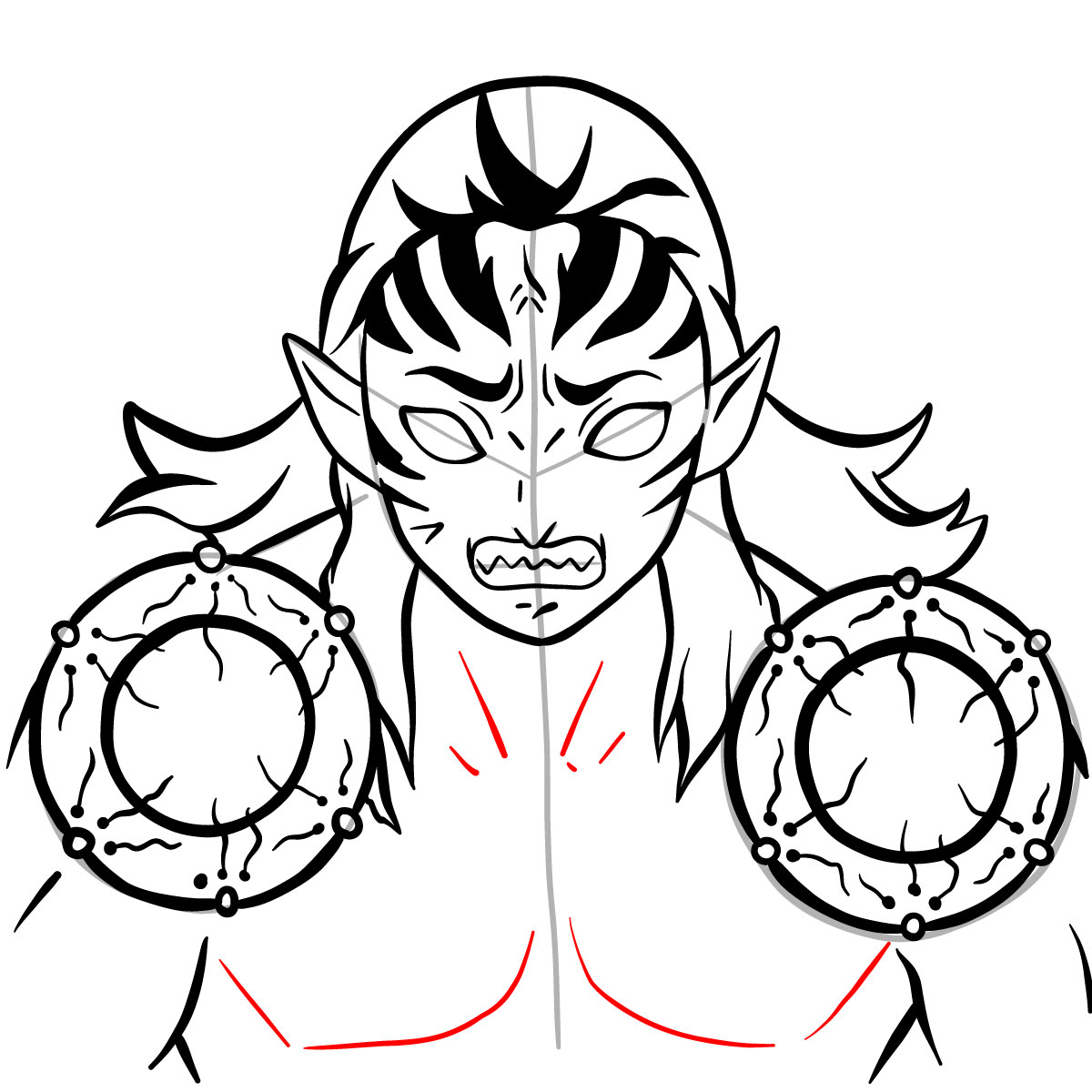 How to draw Kyogai's face - step 22